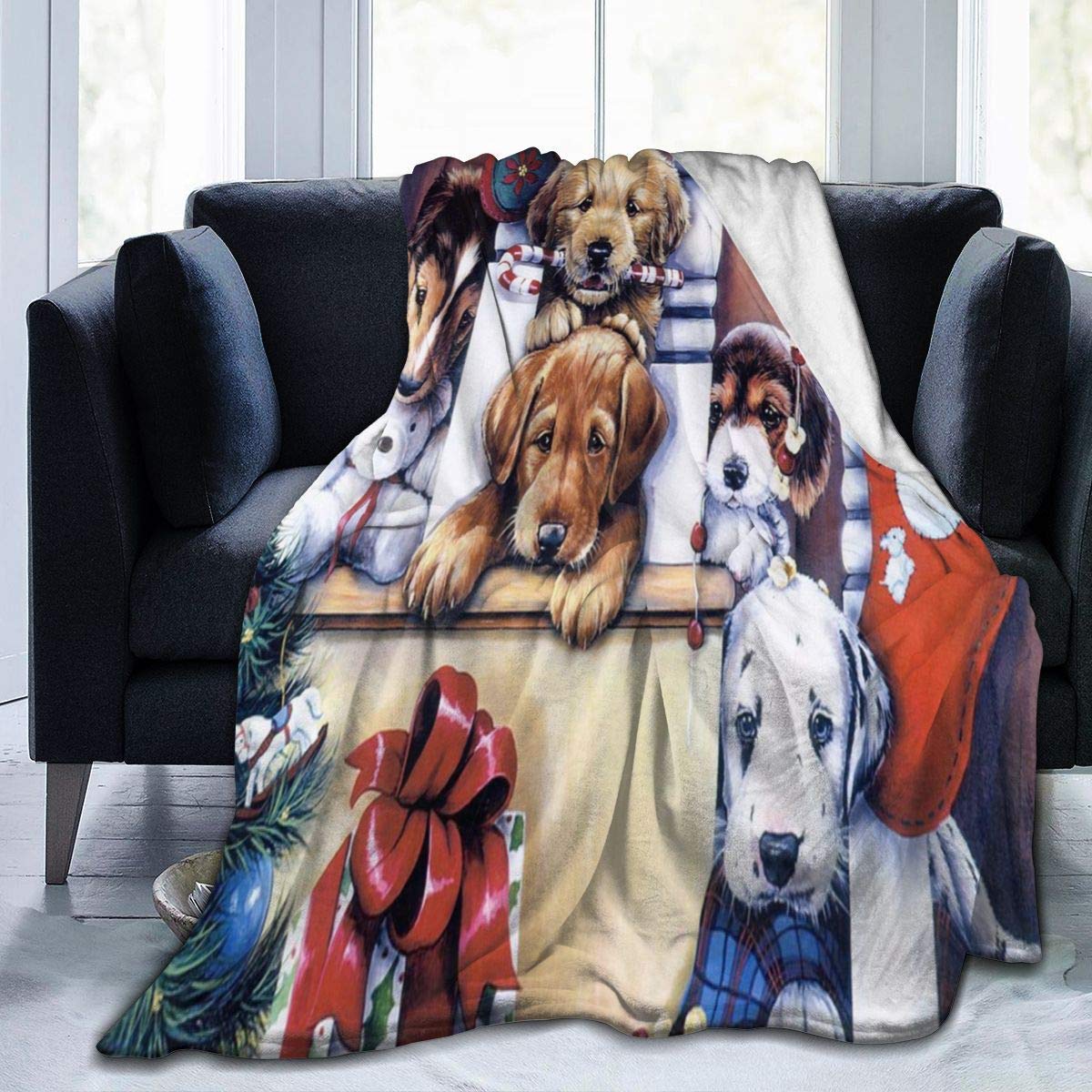 Arfurt Blanket Christmas Dog World Fleece Blanket Foldrable Throw Blanket Washable Couch Sofa Fuzzy Blanket Reversible Plush Blanket Beach Blanket for Home Office