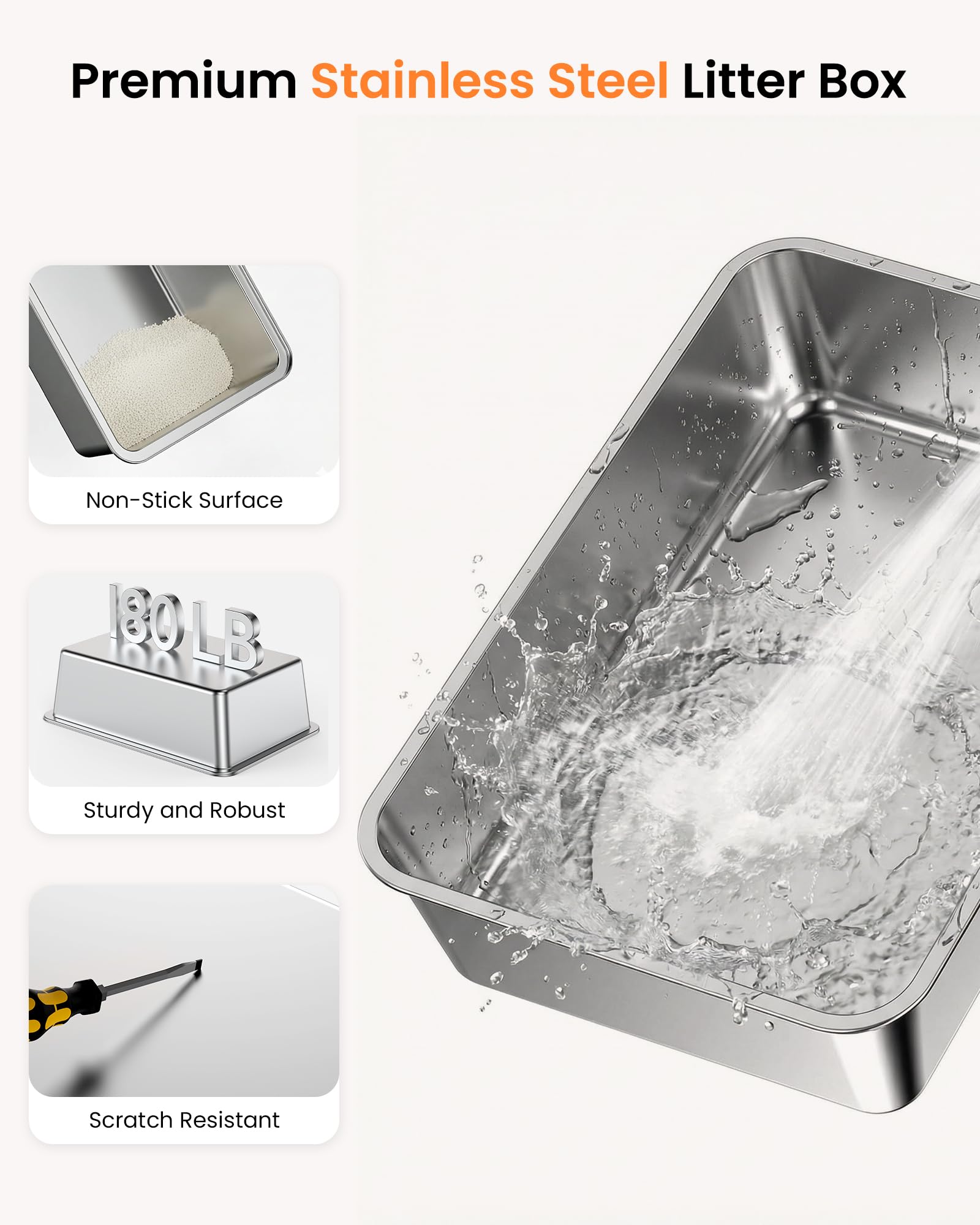 Lettiera Gatto Acciaio Inox, Lettiera Gatto Chiusa Grande XXL, Lettiere per Gatti con Paletta, Toilette per Gatti con Coperchio, Antiodore, Facile da Pulire, Antiaderente e Spaziosa