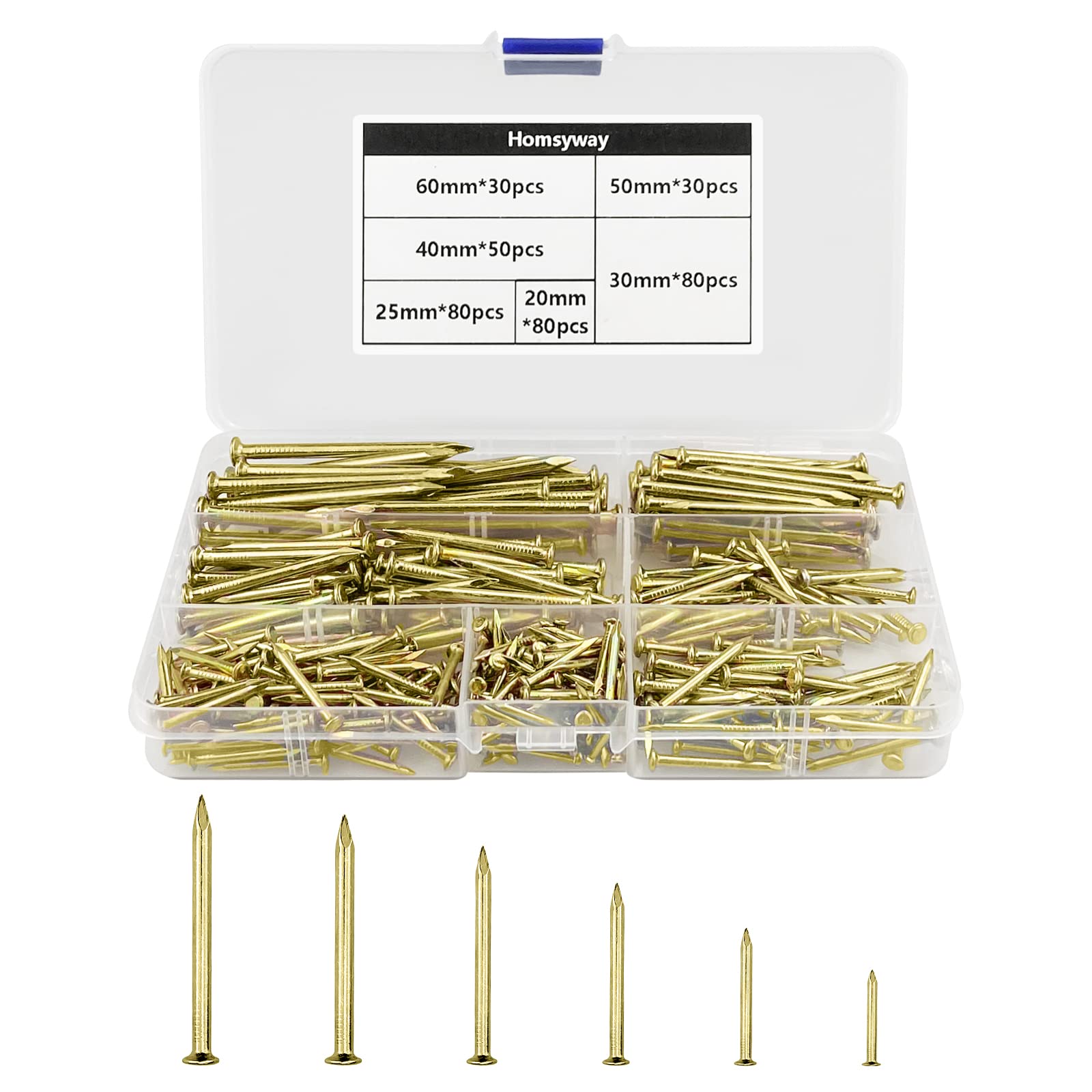 350 Chiodi Da Parete In Ottone - Set 4 Misure (20/25/40/50mm) Per Appendere Quadri E Decorazioni - Foto 5