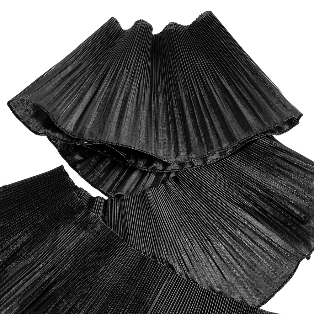 FINGERINSPIRE 2.7m 3D Ruffled Lace Trim 155mm Wide Pleated Ruffle Trim Black Lace Edging for Sewing Polyester Decorative Ribbon for Wedding Dresses DIY Craft Projects Clothes Decoration