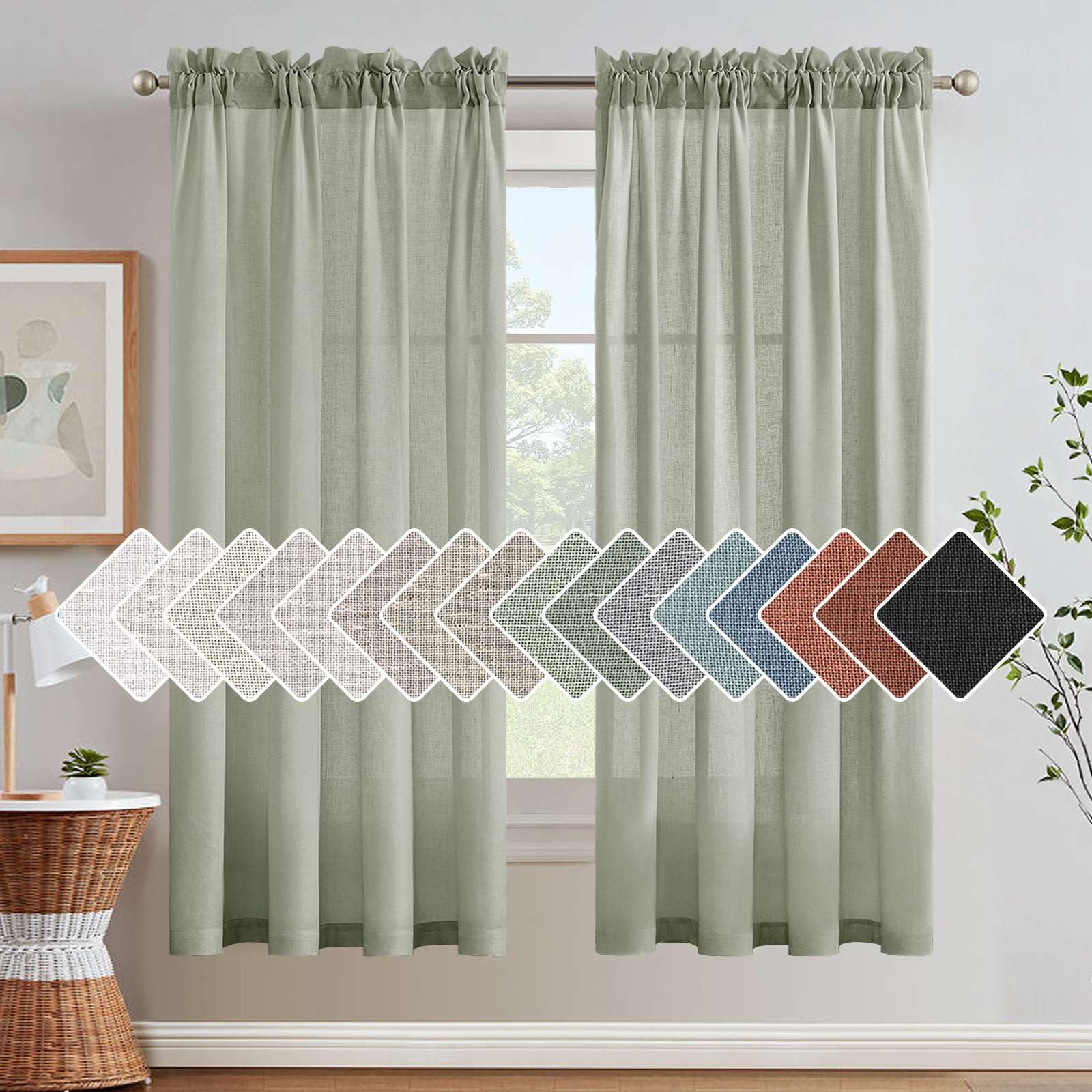 H.VERSAILTEX Linen Curtains Elegant Natural Linen Semi Sheer Curtains Energy Light Filtering Rod Pocket Window Treatments Panels for Living Room (Set