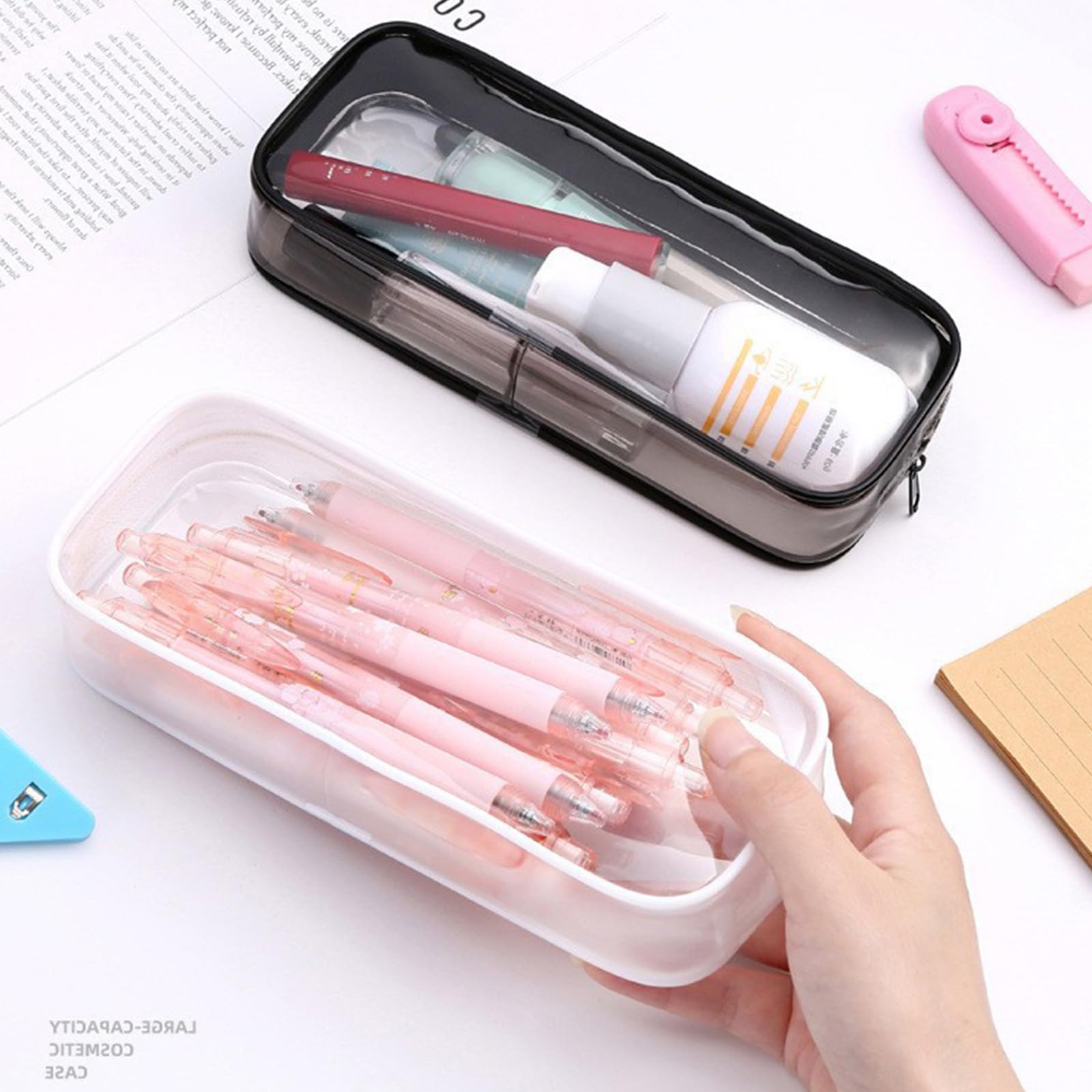 Clear Pencil Case, 2-Pack Transparent PVC Pencil Case, 7.88x3.15x1.58 inches, Black & White, Black White, 20cm x 8cm x 4cm - Image 4