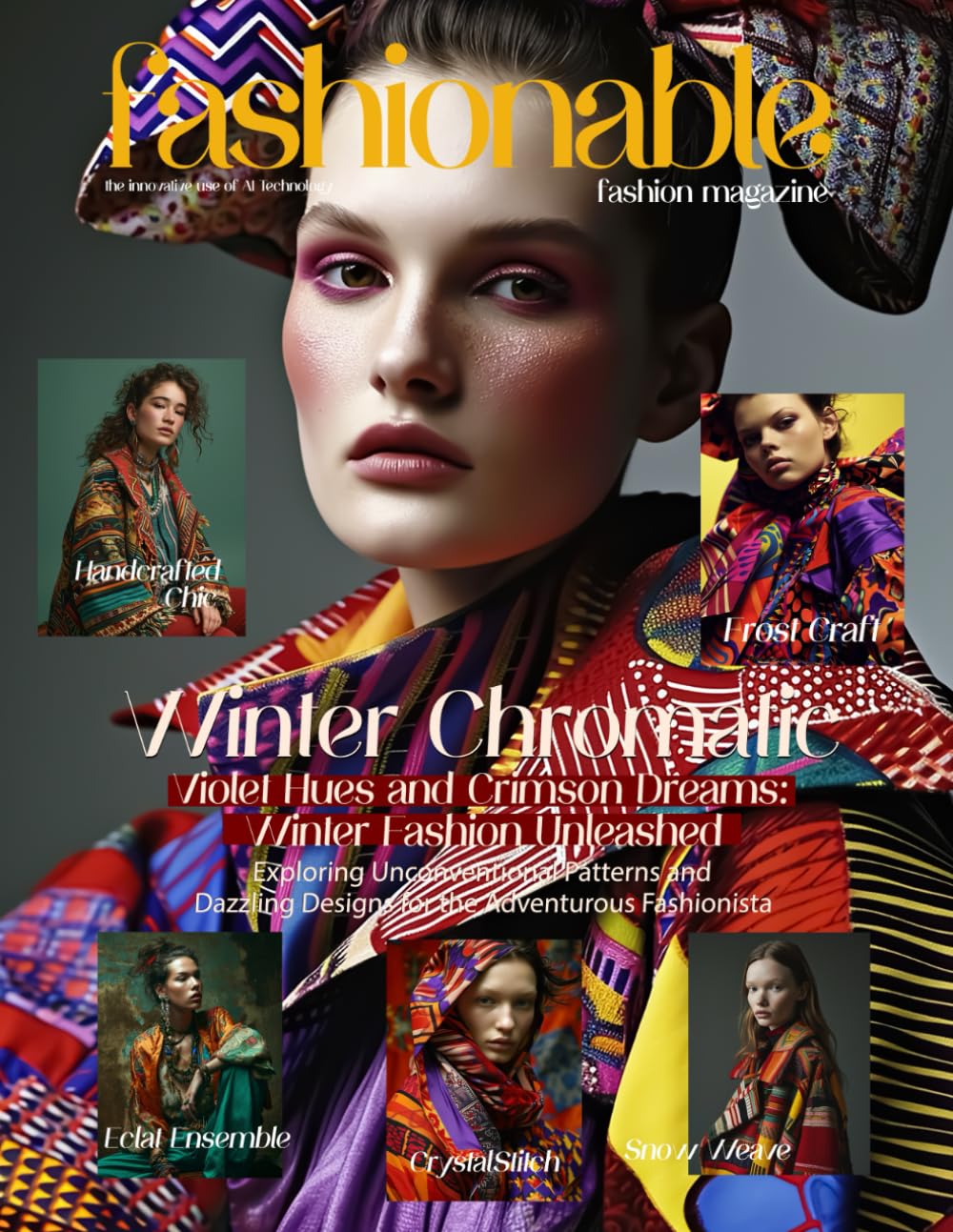 Fashionable Magazine: Winter Chromatic - Violet Hues and Crimson Dreams - Winter Fashion Unleashed.: Exploring Unconventional Patterns and Dazzling ... by the innovative use of AI technology)
