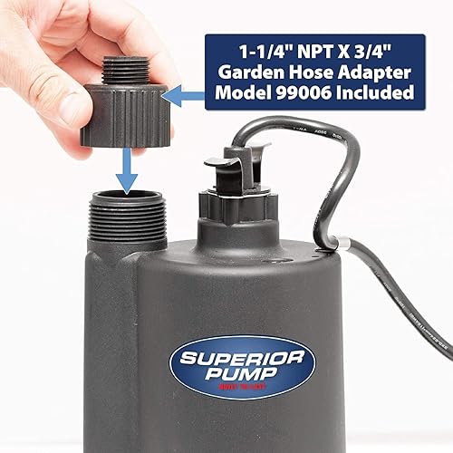 Miniatura 6 de Superior Pump 91250 1800GPH - Bomba utilitaria termoplástica sumergible con cable de 10 pies, 1/4 HP