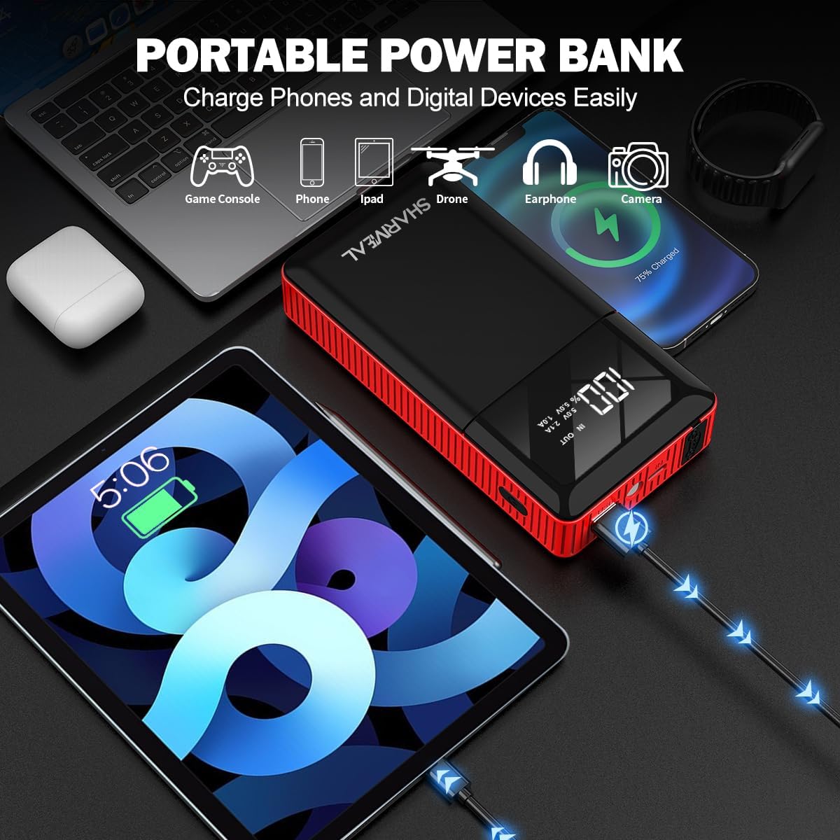 Sharmeal T47 charging various electronic devices