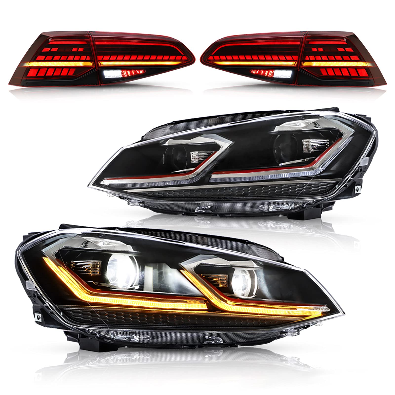 VLAND Faros delanteros y luces traseras para Golf 7 MK7 TDI TSI 2013-2017, luces traseras con indicador secuencial,con itv