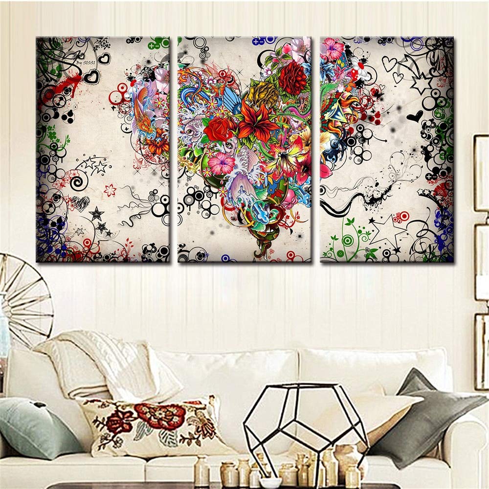 Cadre tableau moderne mur art 3 panneau coeur pour décoration de salon
