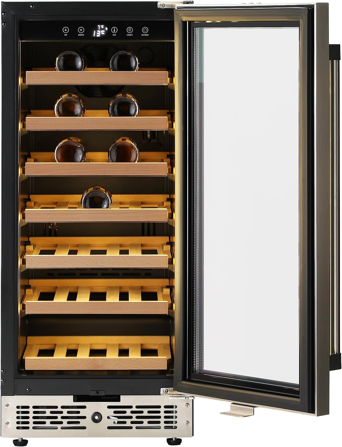 FEFLO Portable Wine Fridge Cooler - 15 Inch Wine Cooler Hold 33 Bottle, Mini Wine Fridge Beverage Refrigerator with Digital Temperature Control & Glass Door for Home, Bar, Kitchen or Office
