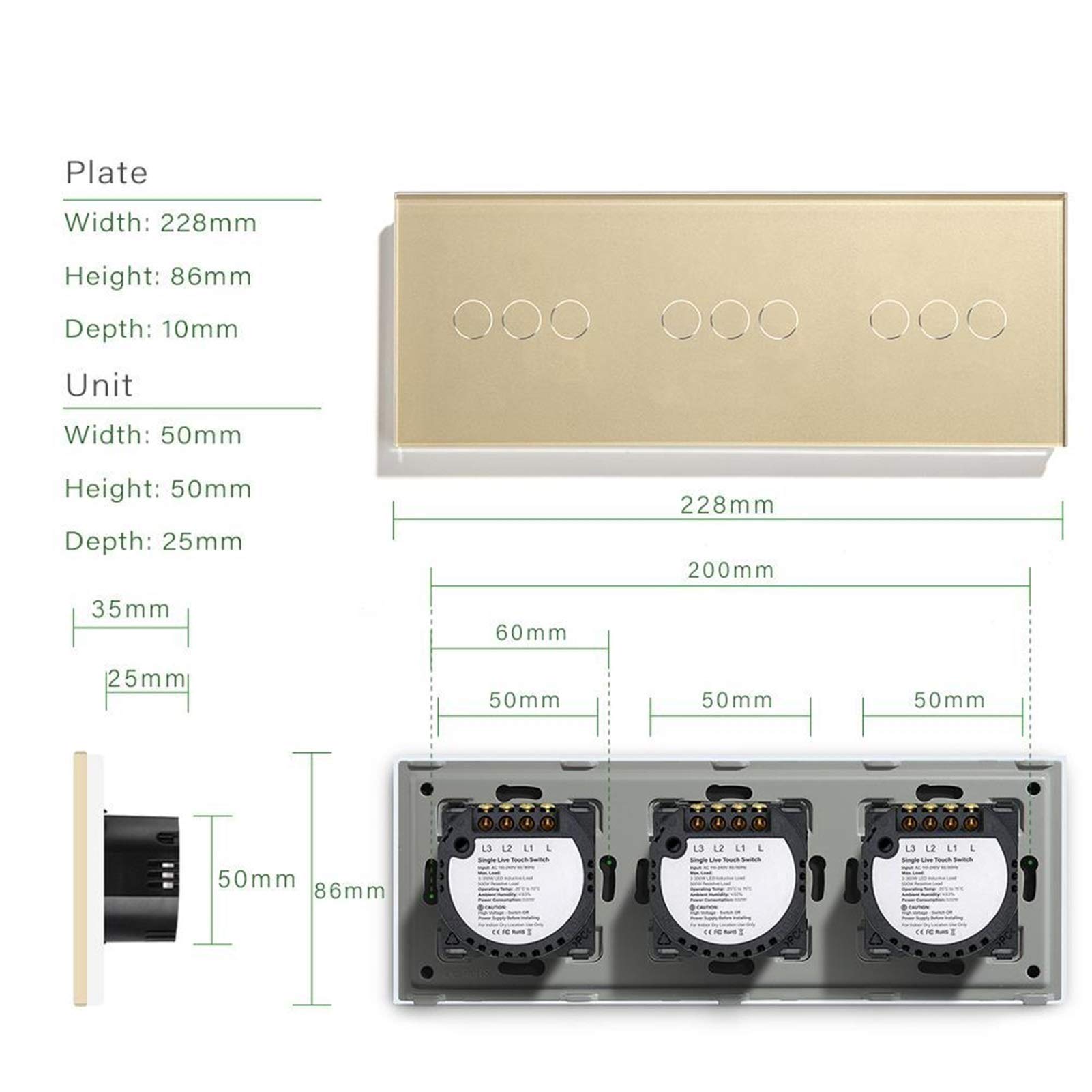 Interruptor Tactil Interruptores de luz táctiles Panel de vidrio Touch Sensor Sensor Interruptor de pared 9gang 1way interruptores Dark Blacklight Blanco Black Golden 300W Interruptor Inteligente