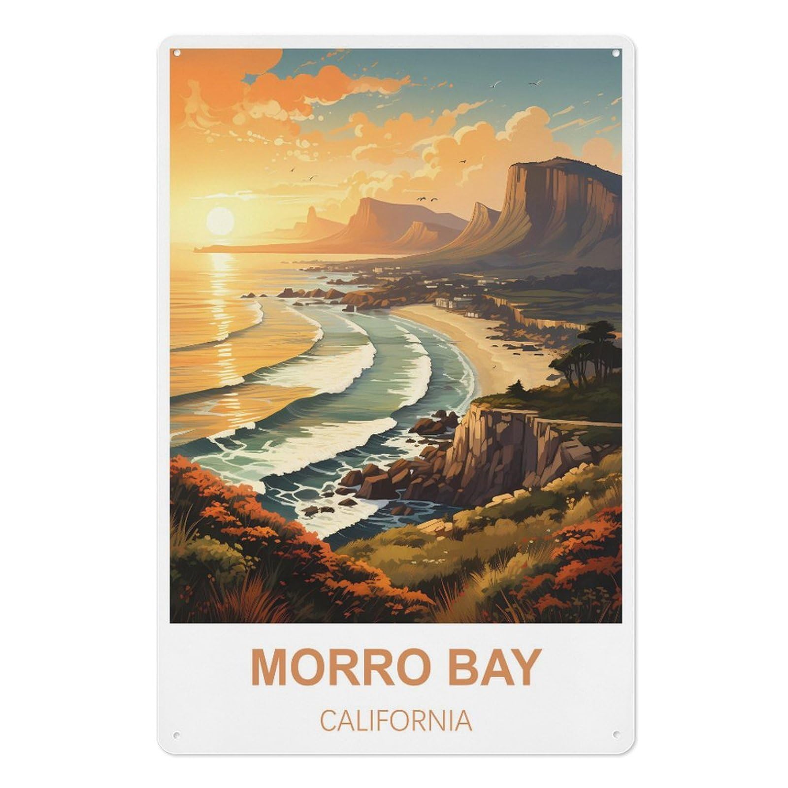 Morro Bay California Retro Design Tin Paintings Vintage Tin Sign 08x12inch(20x30cm) Wall Art for Home Office Bedroom Living Room Cafes Wall Decor