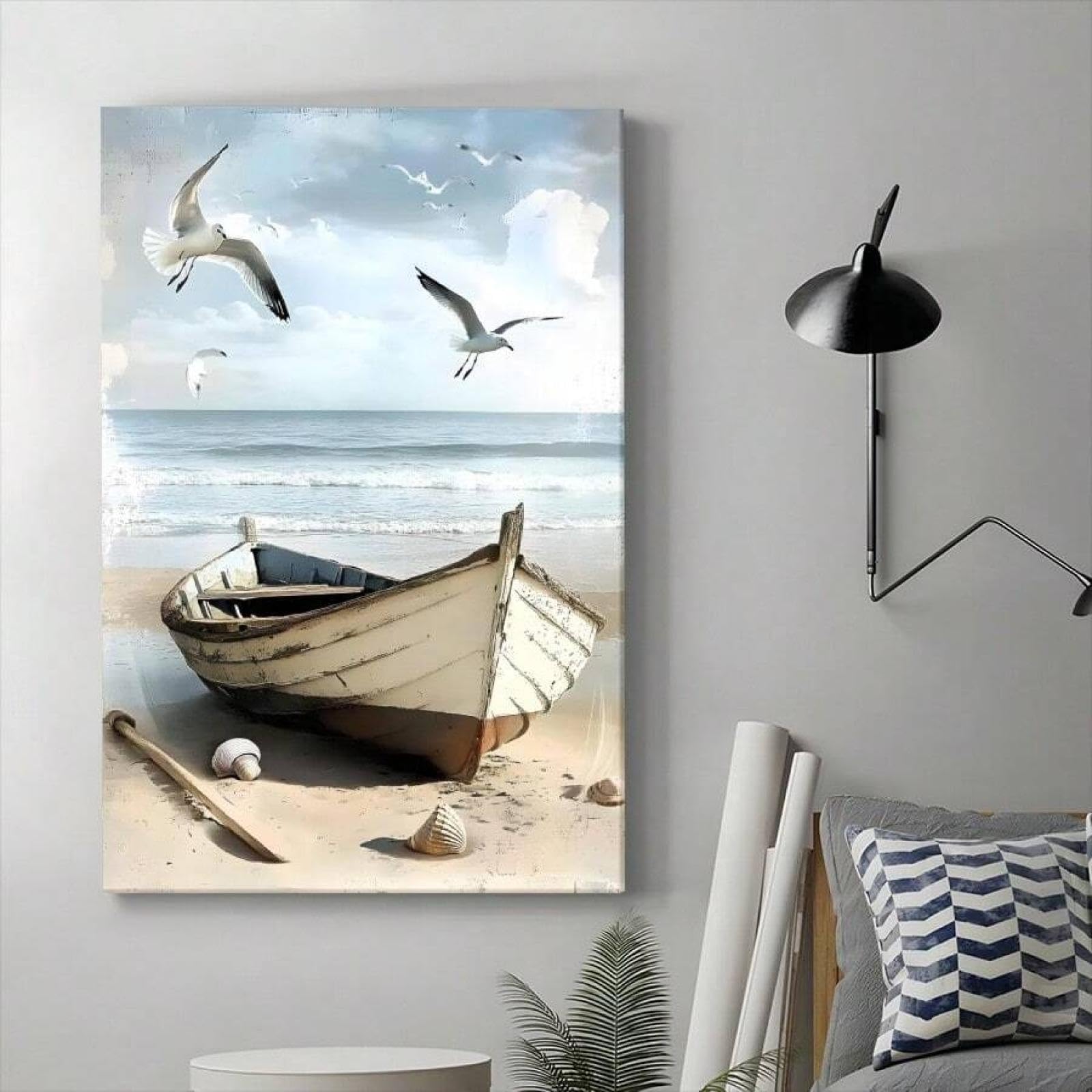 XBTYKPB Chic Beachside Wooden Boat Theme Large Canvas Wall Art, Artwork Wall Painting For Bedroom,Office, Cafe, Bar,Decor Poster 21x30cm Withframe