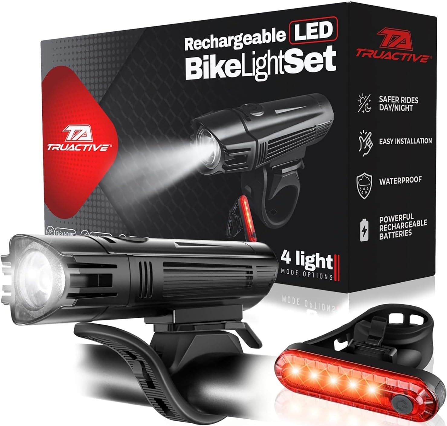 Ensemble de phares de vélo pour conduite de nuit | Phare avant et arrière ultra lumineux rechargeables par USB | 4 modes d'éclairage | Accessoires de flash de vélo de montagne | Installation facile