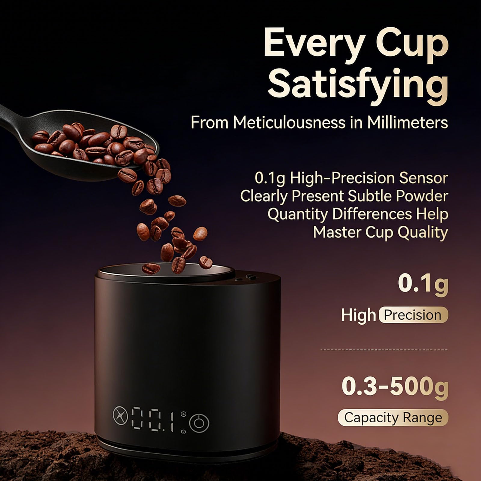 Dosificador Digital De Granos De Café, Báscula De Espresso De Alta Precisión con Pantalla Led, Precisión De 0,1 G, Rango De Medición De 0,3 A 500 G, Compatible con Portafiltros De 58 Mm