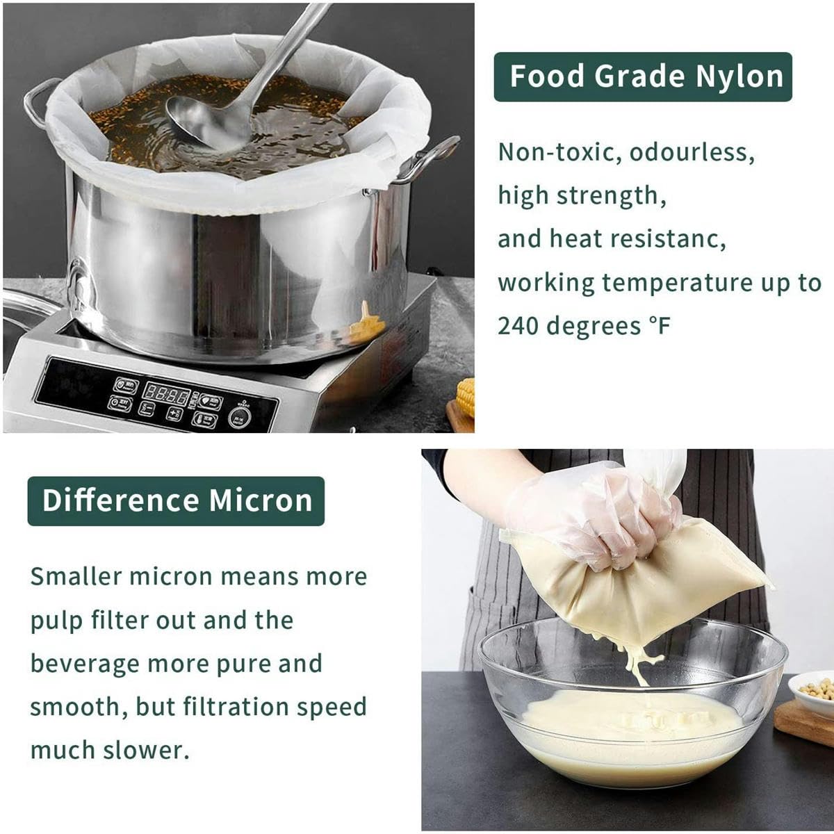 Sac Filtre Réutilisable En Mousseline – Pour Lait Végétal, Jus, Fromage Maison (lavable, 30x20 Cm)
