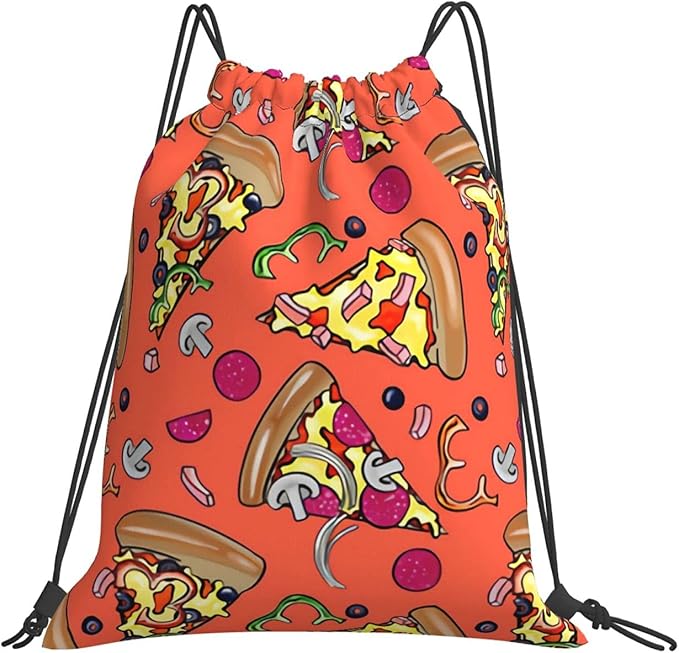 Pepperoni Pizza Slices Tangerine Drawstring Backpack Bags Sack Pack