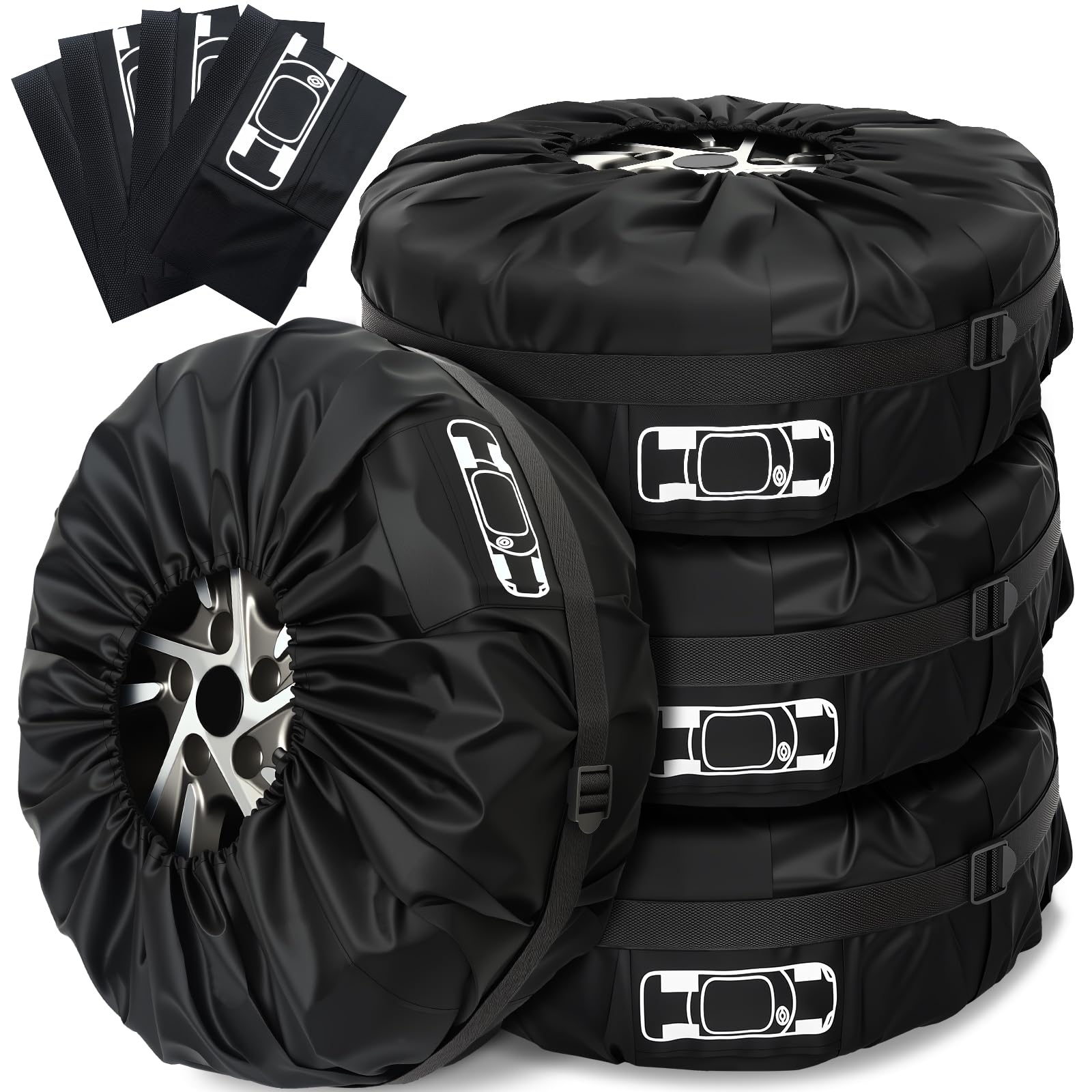 Gucass Lot de 4 housses de pneu de 19-23 pouces - Sacs étanches et housse de protection pour pneus - Pour le rangement et le transport des pneus - Protection UV - Noir - L (Ø 80 cm)