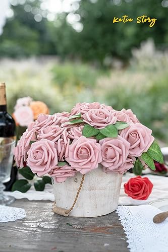 Miniatura 2 de KetieStory Flores artificiales, rosas falsas con tallos, 50 unidades, ramo de flores verdes, decoración del hogar, flores en jarrón, arreglos de