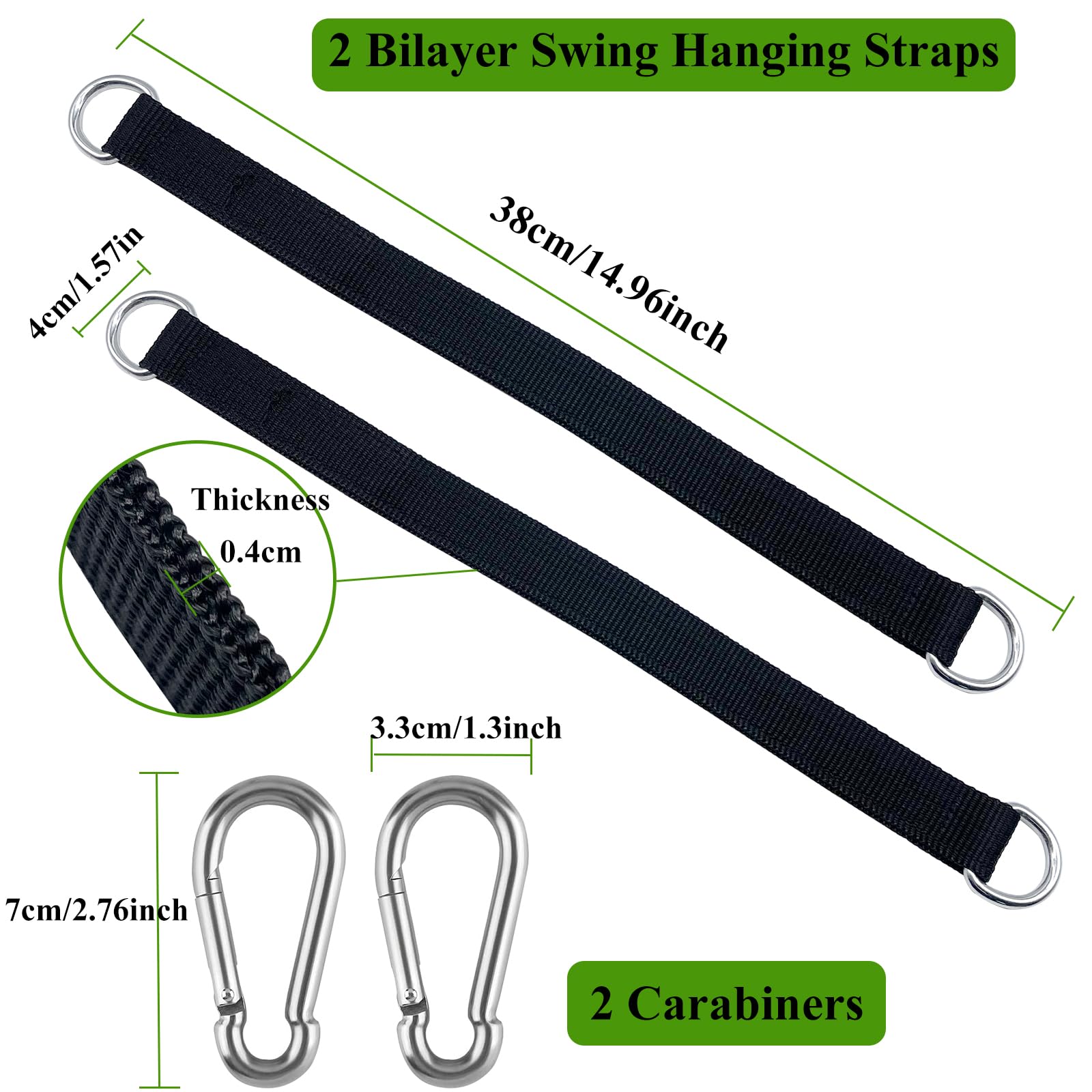 Sangles Pour Hamac Avec Mousquetons - 2x Élingues Nylon Résistantes - Jusqu'à 100kg