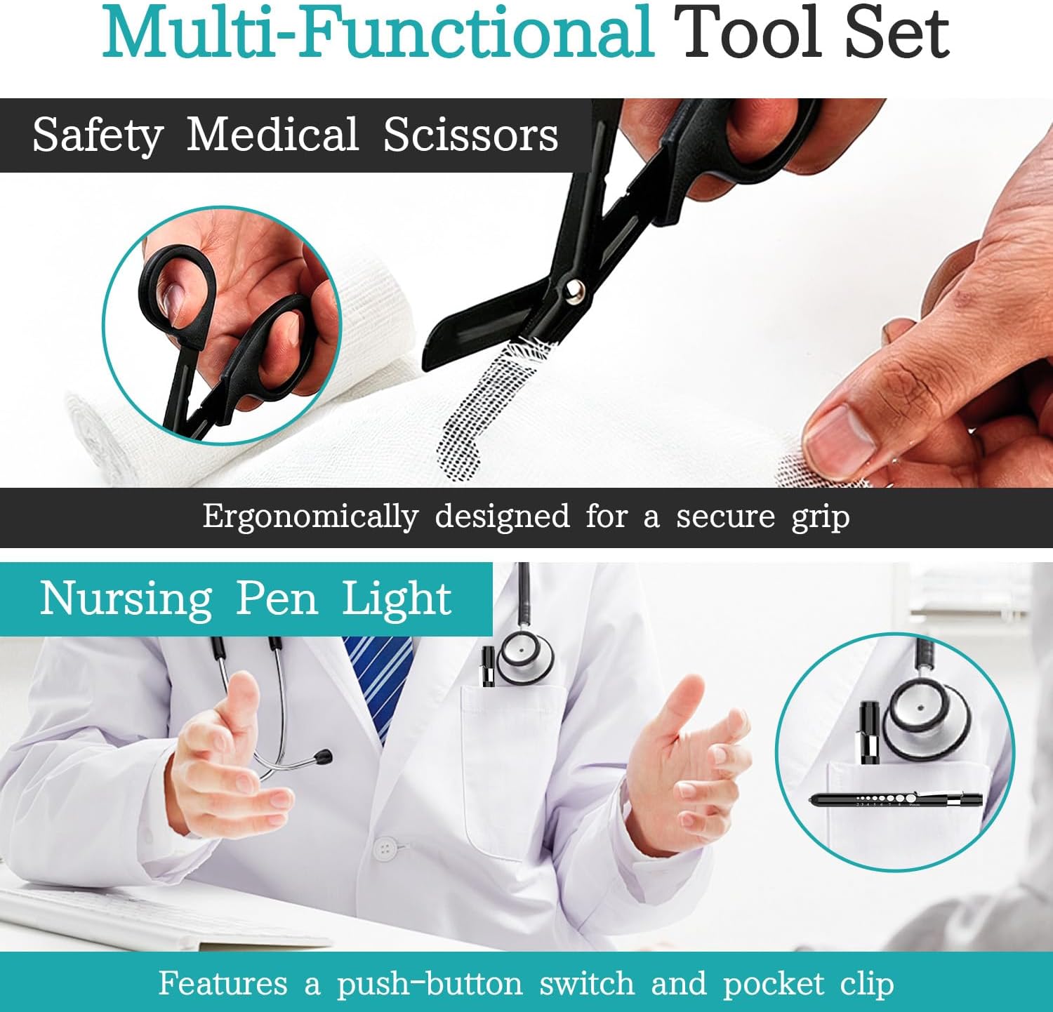 Medical Scissor & Penlights for Nurses, 6 Inch EMT Trauma Shears with LED Pen light for EMT First Aid (Pink)