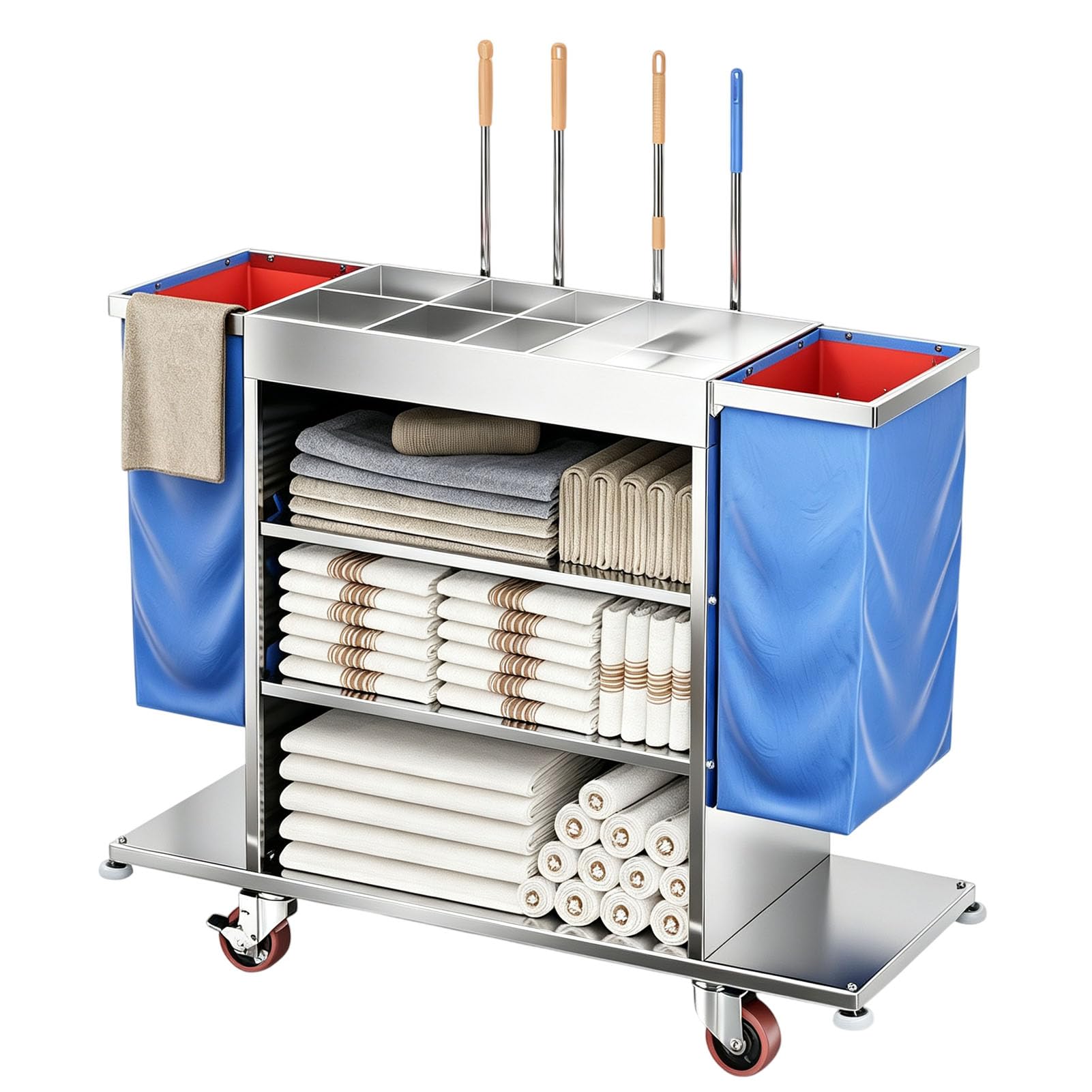 Vttui Double Side Housekeeping Cart, Hotel Linen Service Trolley