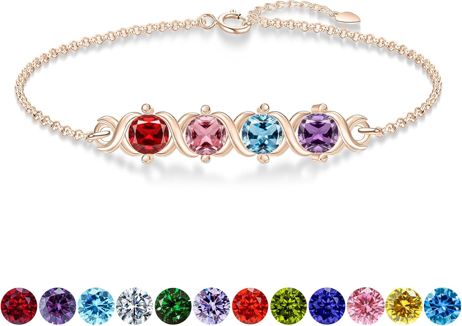 925 Sterling Silver Family Birthstone Bracelet for Women Personalized 1-6 Birthstone Bracelet for Mom Custom Adjustable Link Bracelets Valentine's Day Christmas Birthday Mother's Day Gift for Her