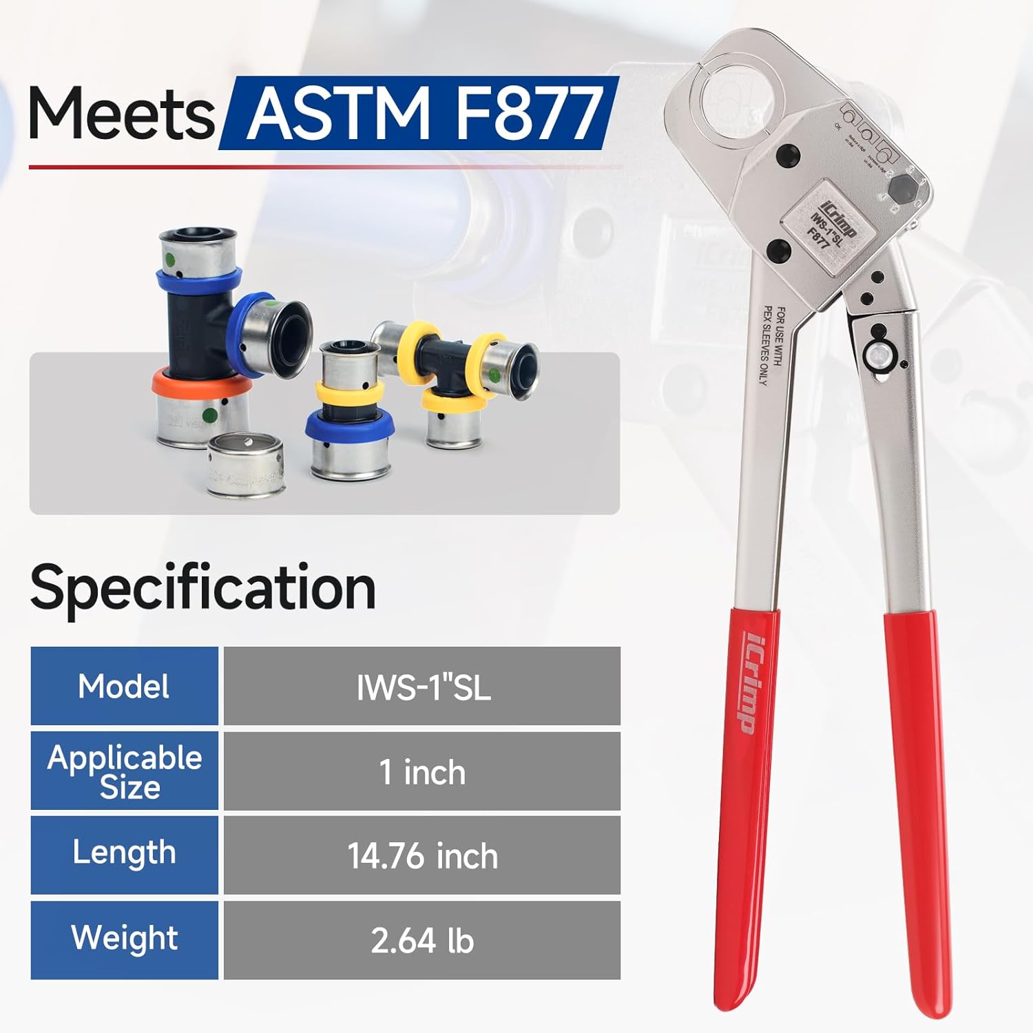 iCrimp 1-Inch Angle Head PEX Crimping Tool for Stainless Steel Press Sleeves - F877 Press Fit Tool, Compatible with Press Connect Systems