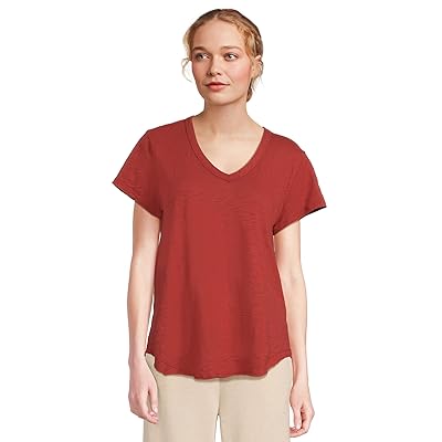 Mod o doc V neck Short Sleeve T Shirts With Curved Hem Women