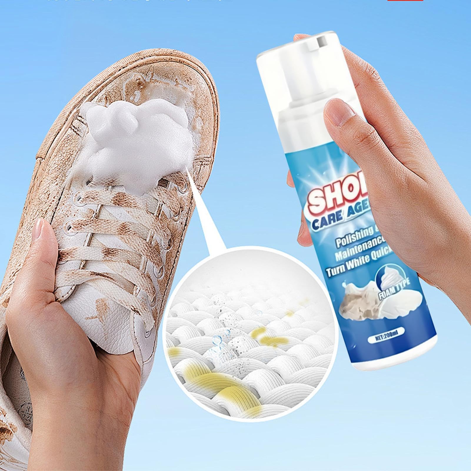 Schuhschaum-Reiniger, weiße Sneaker-Reinigungsset, Schuhreiniger, schneller Fleckenentfernungsschwamm, langlebiges Schaumspray, tragbare Lösung für Leinwand, Tennis, Walking, Outdoor, , Reisen