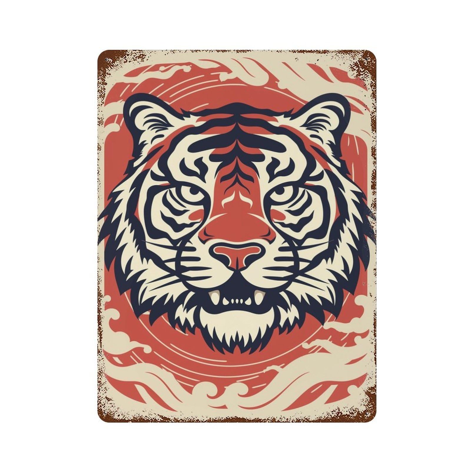 Rust Effect Tin Sign Vintage Zodiac Tiger 15.7"x11.8", Vintage Wall Decor for Basement, Hobby Room And Garage Decor