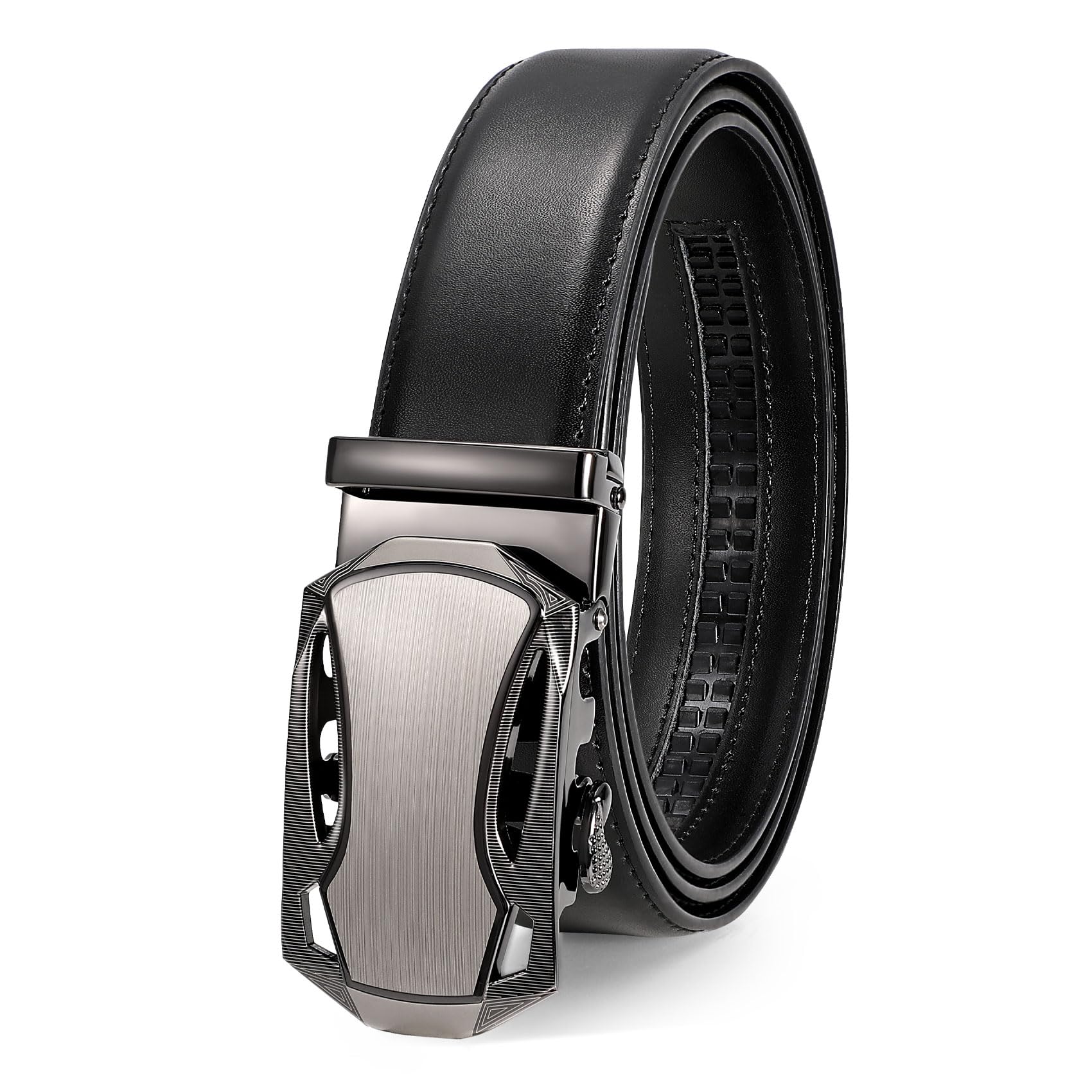 JASGOOD Mens Belt Ratchet Leather Belt for Men Dress Casual with Adjustable Buckle Automatic Slide Belt Comfort Trim