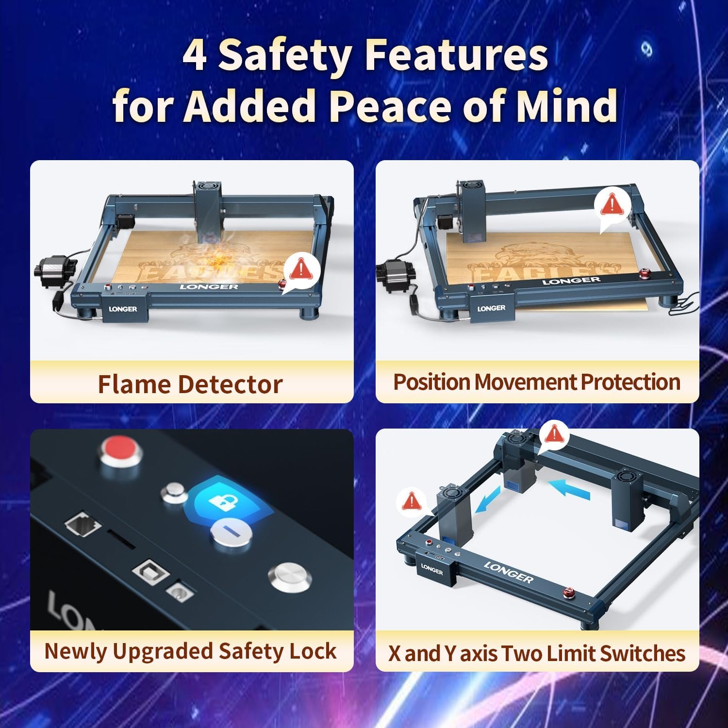 Longer B1 40W Laser Engraver, 48000mW Output Laser Cutter Machine with Auto Air Assist,440 * 440mm Honeycomb Working Table,DIY Laser Engraver for Wood and Metal，Engraving Speed of 36000 mm/min