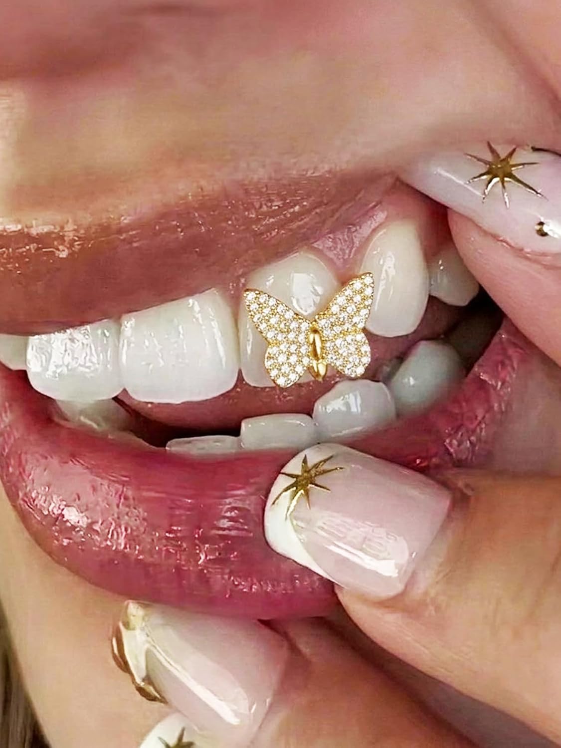 Longita Butterfly Gold Teeth Grillz for Women Grills for Your Teeth Men Gold Tooth Cap Grillz for Women Golden Tooth Jewelry Mouth Grills Rhinestone Hip Hop Outfits Custom Accessory Halloween Party