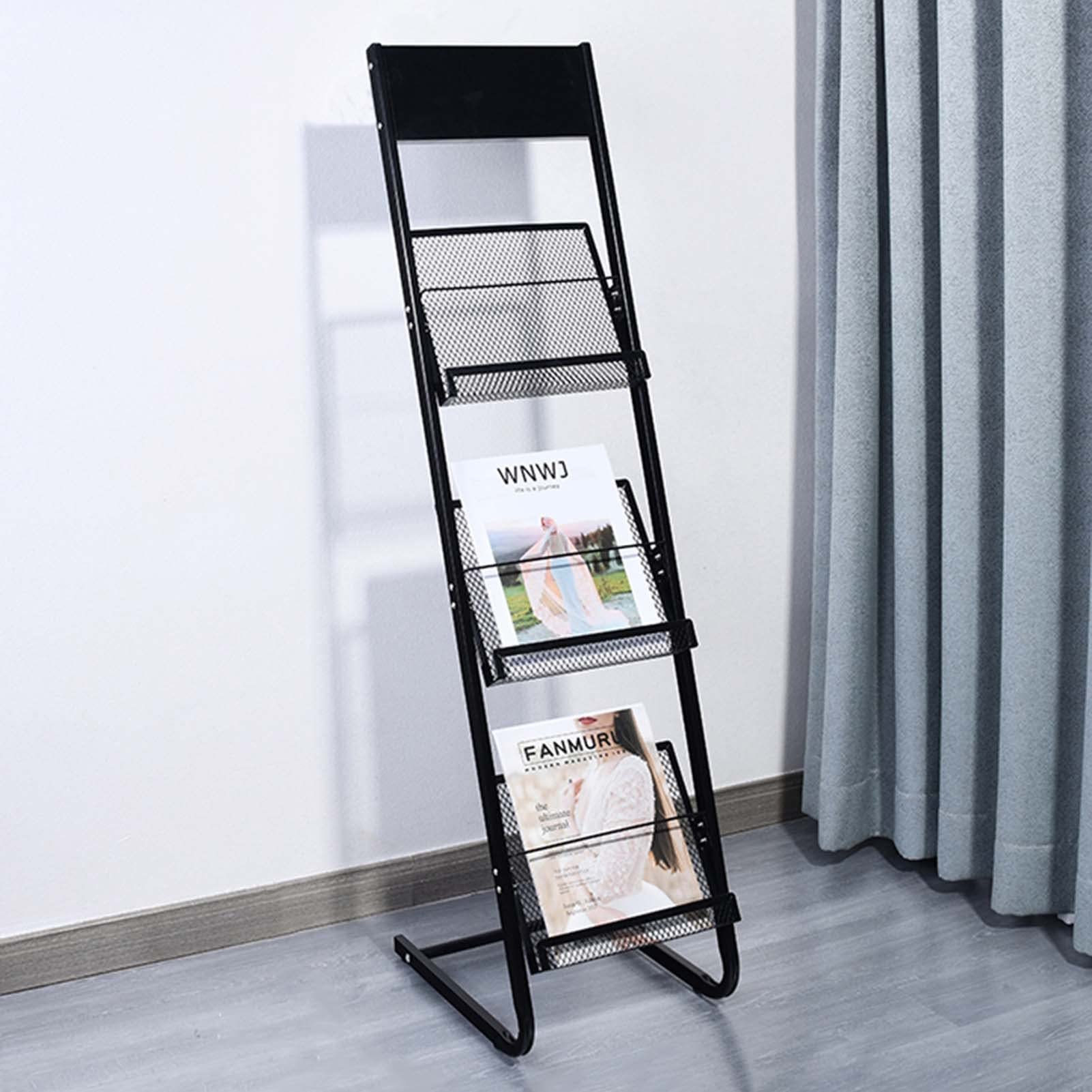 Generisch Zeitschriftenhalter 3-stufiger Zeitschriftenständer, Literatur-Organizer-Ständer aus Metall, Prospektständer für Wohnzimmer/Büro/Lobby, einfach zu montieren (Farbe: Schwarz)