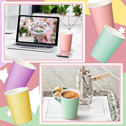 Miniatura 5 de Funtery 100 vasos de papel desechables multicolores de diseño pastel, taza de cacao caliente, suministros de fiesta familiar, vasos de papel