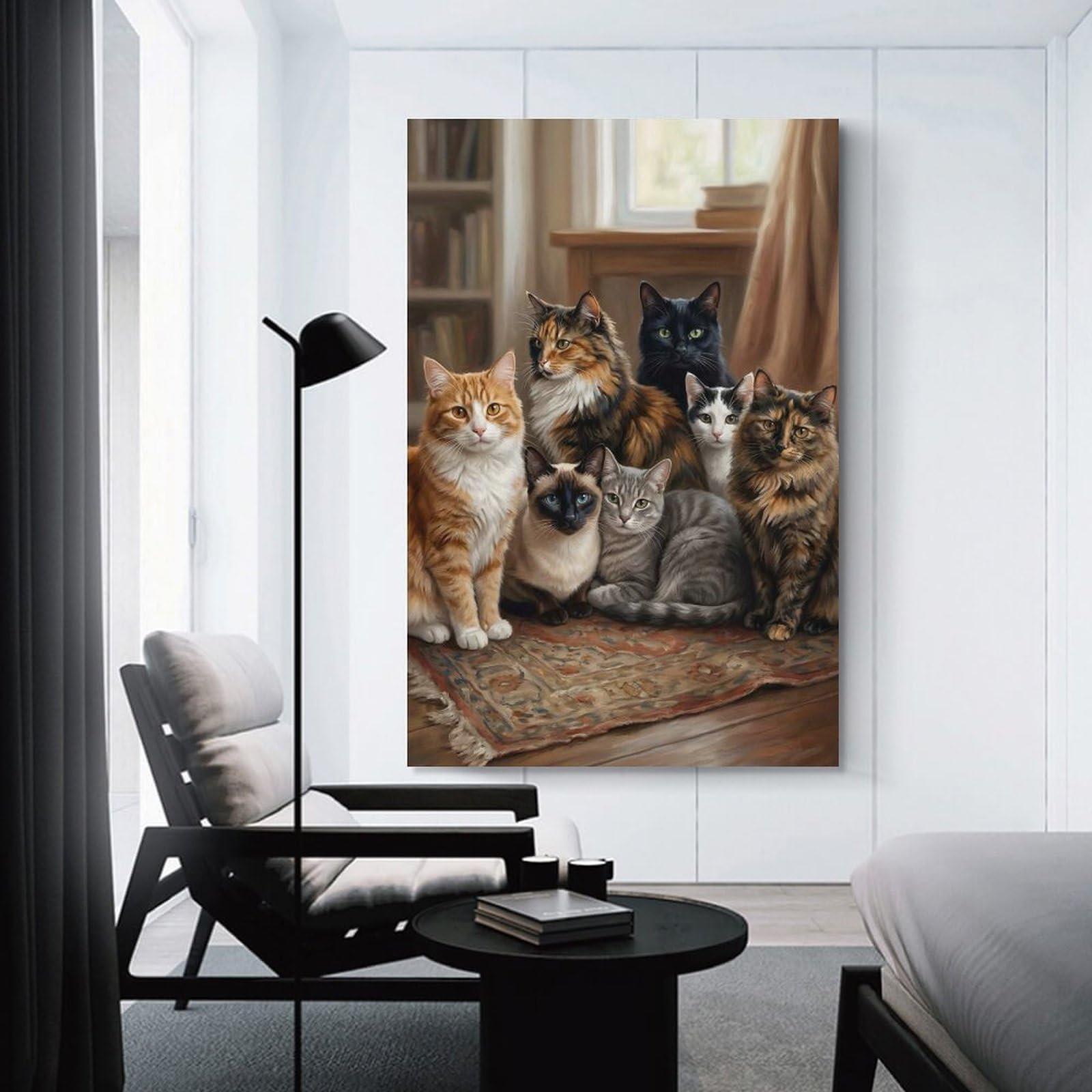 Junmoney Group of Cats on A Rug Canvas Wall Decor, 20x30inch(50x75cm), for Art Walls, Layered Displays Or Homes, Home Wall Art for Statement Displays