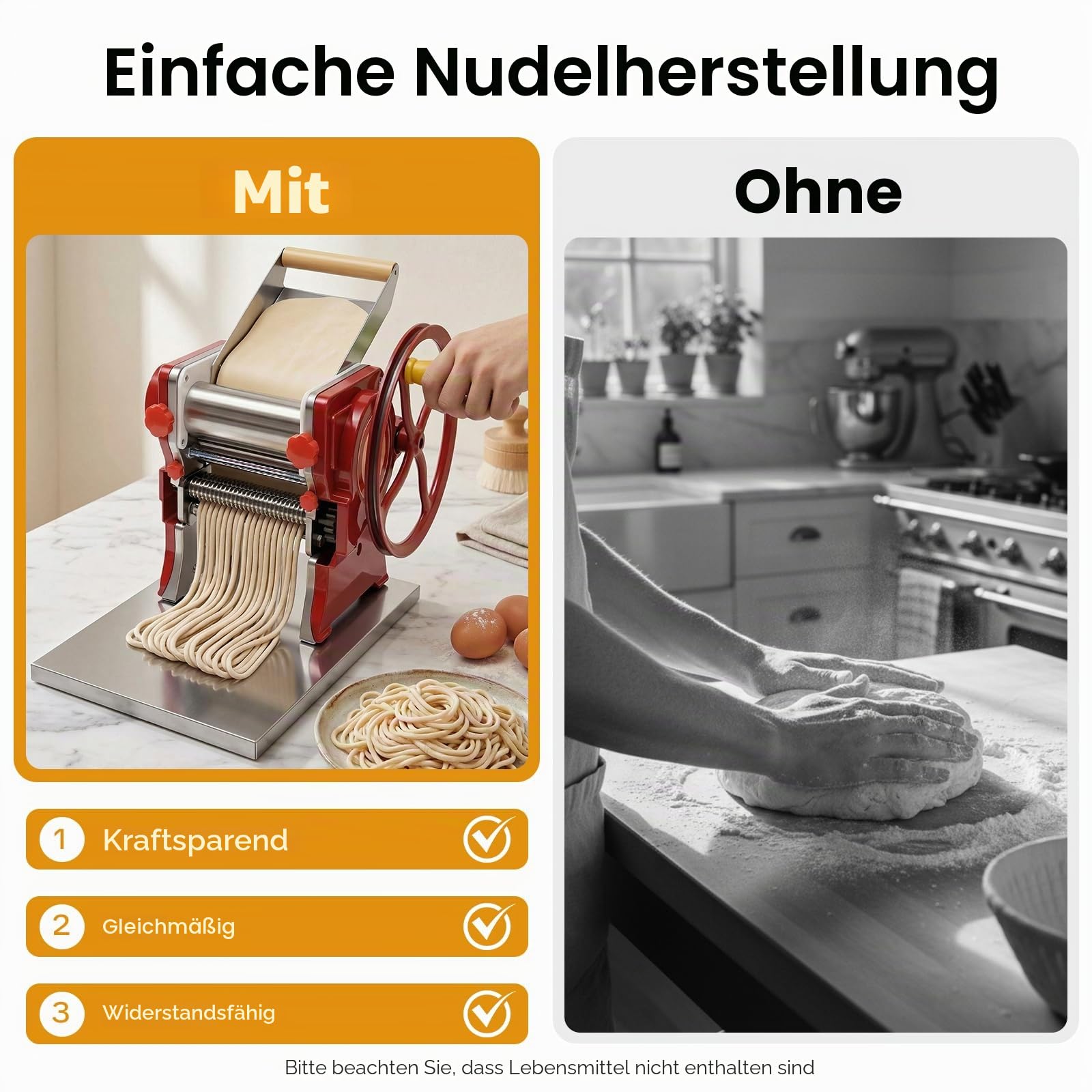 Nudelmaschine Edelstahl Rot, Manuelle Pasta Maschine mit Einstellbarer Teigdicke 0,5–5mm, Teigwarenreiber & Teigroller, für Küche Haushalt, Geeignet für 5–10 Personen
