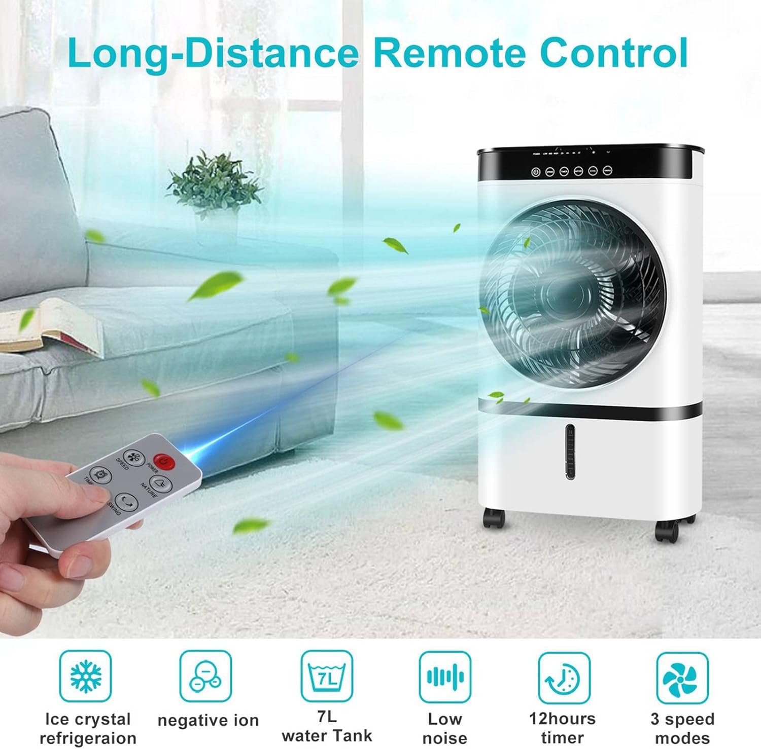 Air Cooler Fan with Remote Control for Room Black White