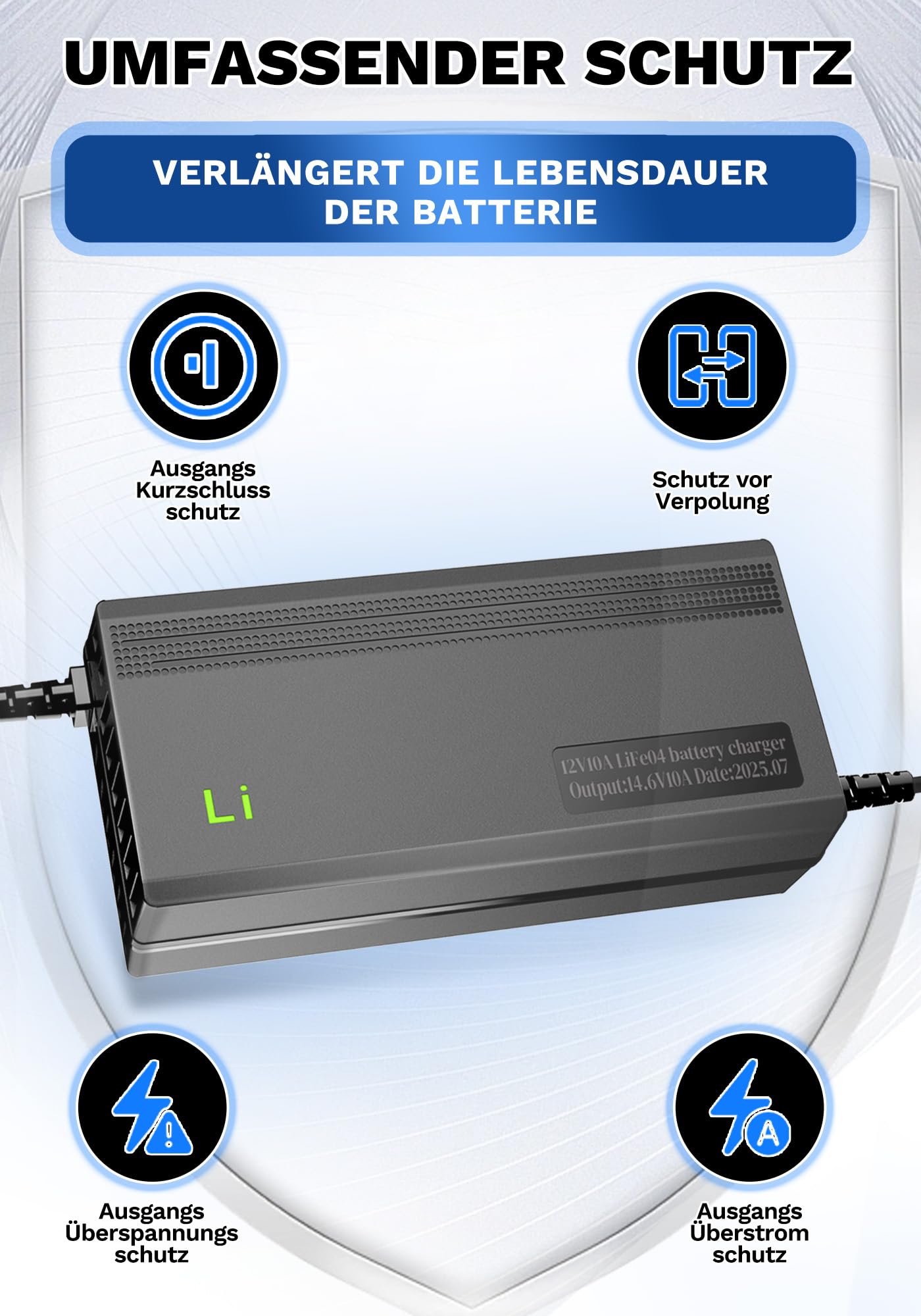 14,6V 10A LiFePO4 Lithium Batterie Ladegerät, Ladegerät 12V für LiFePO4 Lithium Ionen Batterie