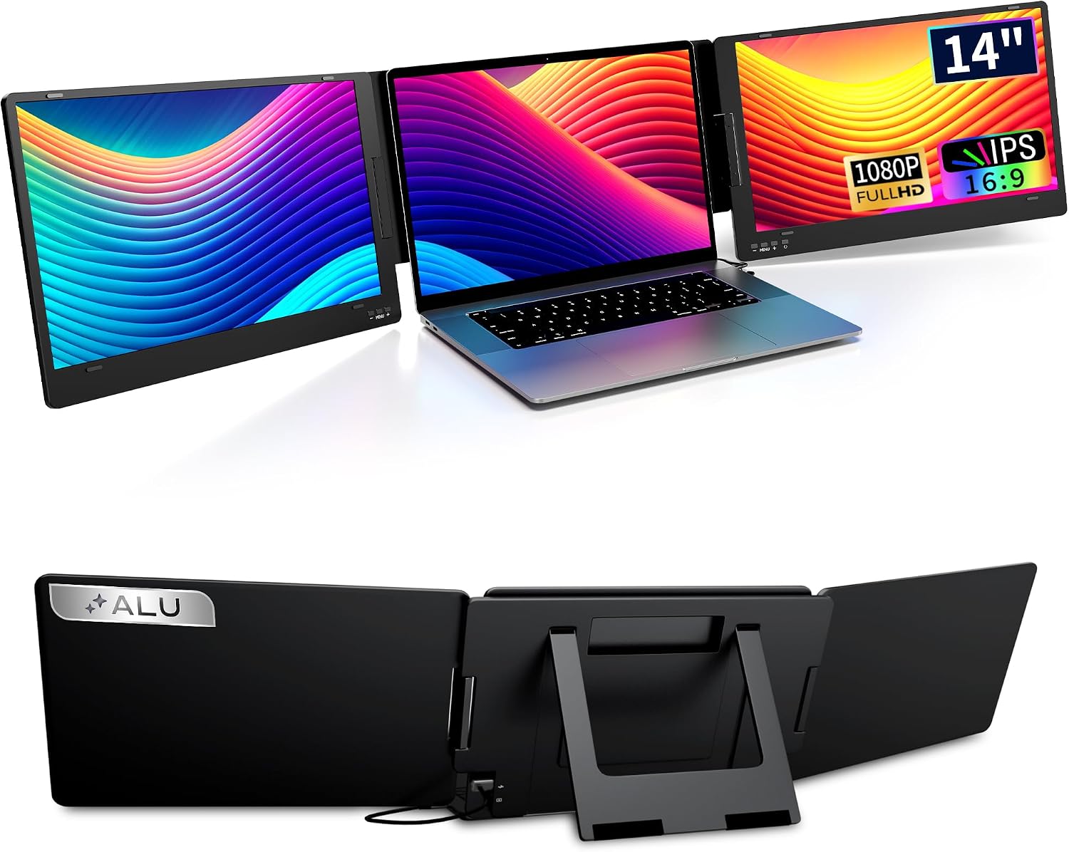 KPKUE Laptop Bildschirm erweiterung, 14 Zoll 1080P Alu Faltb