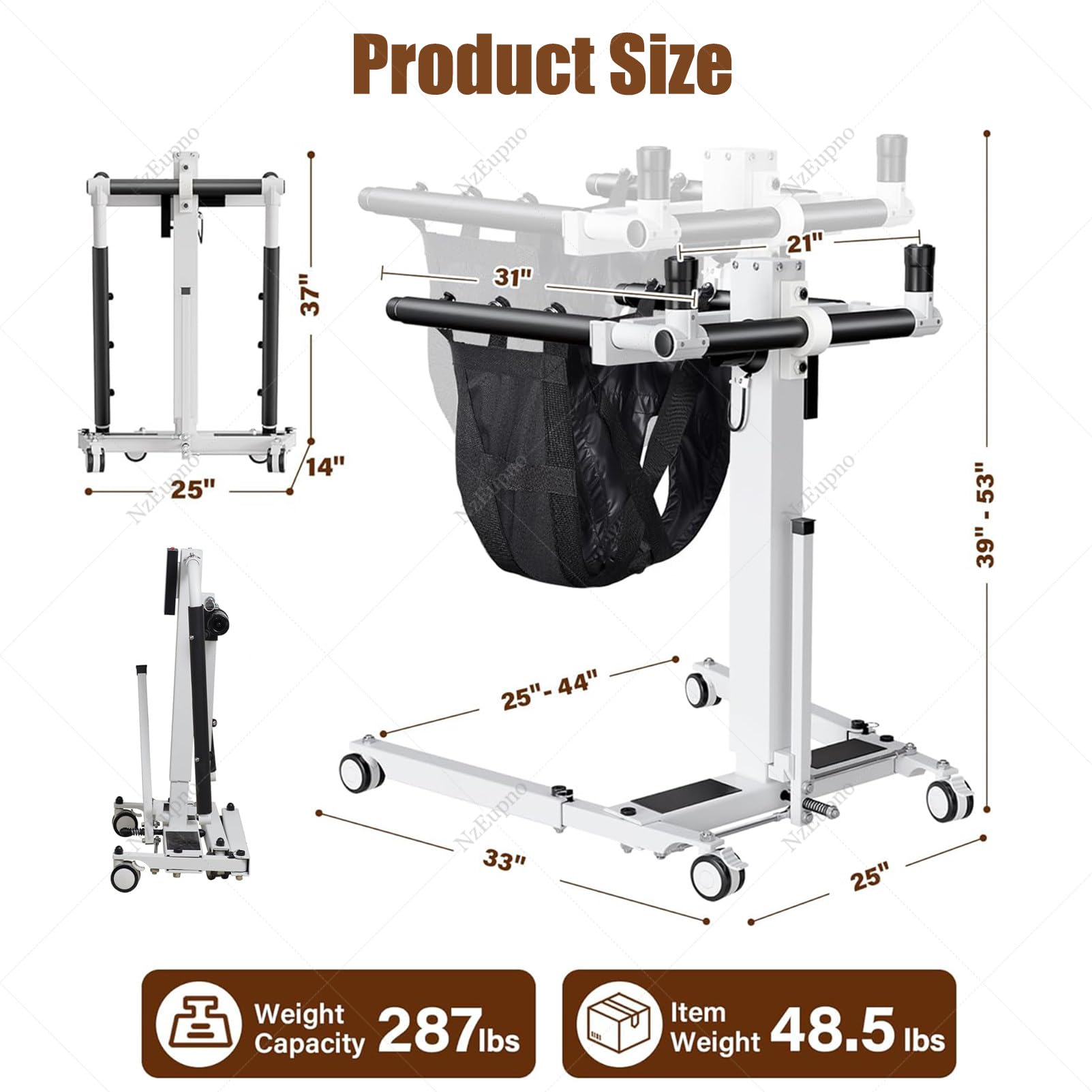 Silla Elevadora De Traslado Para Pacientes-Silla De Ruedas EléCtrica Plegable Para EnfermeríA,Ideal Para El Cuidado Domiciliario De Personas Mayores Y Discapacitadas,Altura Y Ancho De Base Ajustables