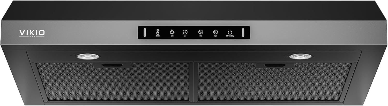 VIKIO HOME 30 Inch Under Cabinet Range Hood 900 CFM, Dual Motor Powerful Kitchen Vent Hood, Gesture & Touch Control, Ultra Quiet DC Motor, Dishwasher-Safe Filters, LED Lights, Black