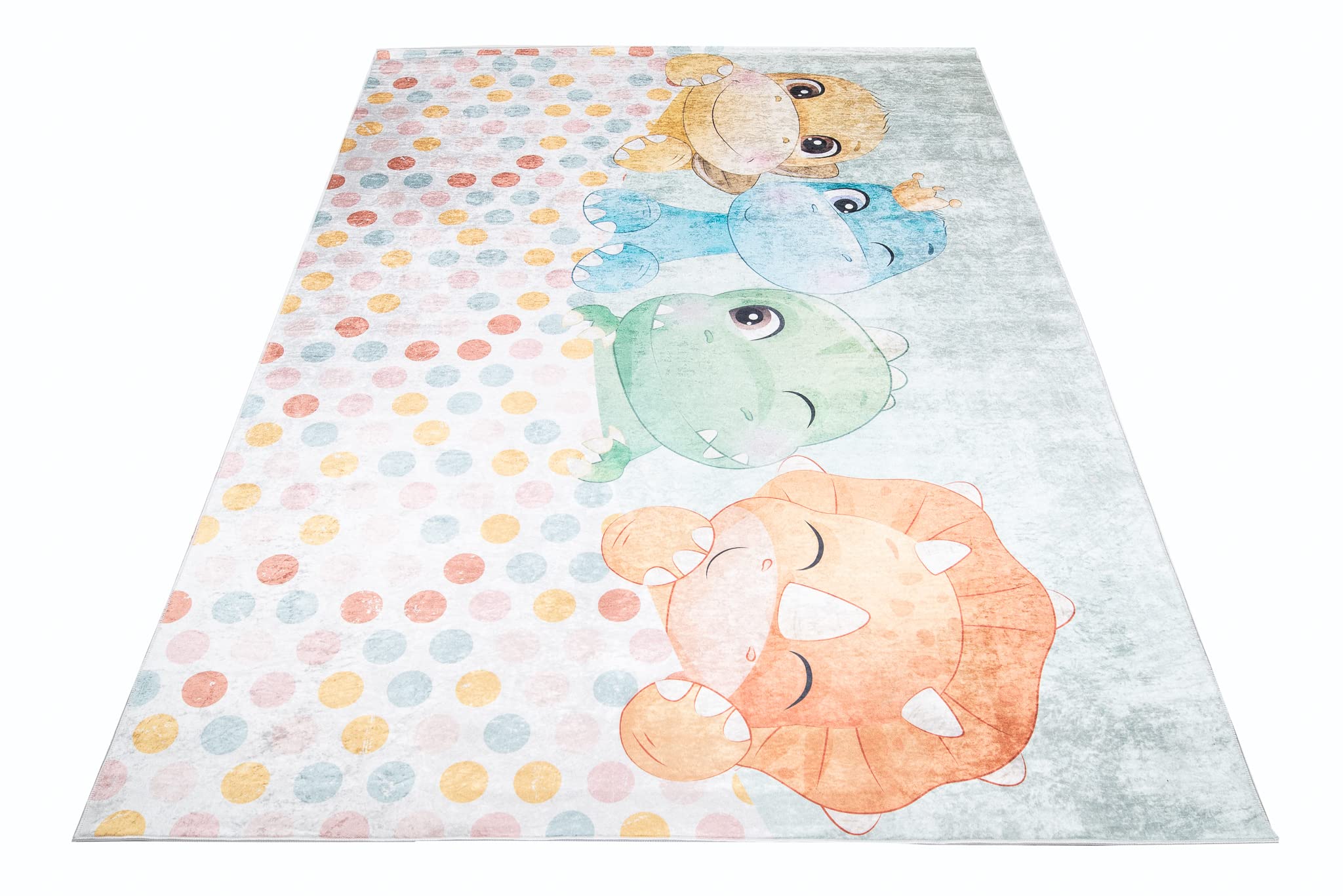 TAPISO Emma Alfombra Antideslizante de Habitación Infantil Juvenil Dormitorio de Niño Bebé Diseño Moderno Dinosaurios Multicolor Patrón Impreso Sin Pelo Suave 80 x 150 cm