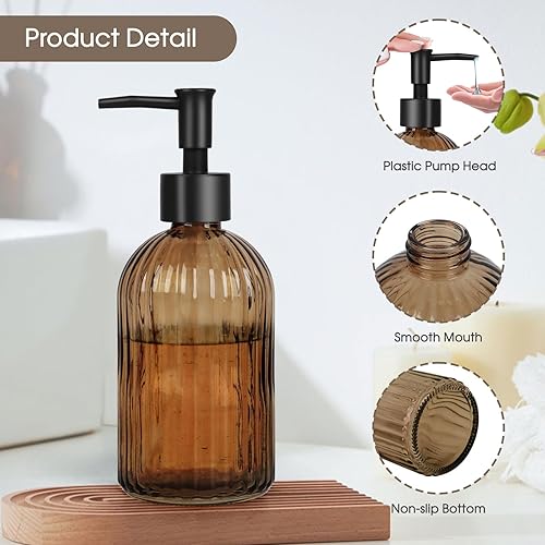 Miniatura 4 de Topsky Paquete de 2 dispensadores de jabón de vidrio con bomba de plástico negro, dispensador de jabón líquido de manos de 13.5 fl oz, bomba a