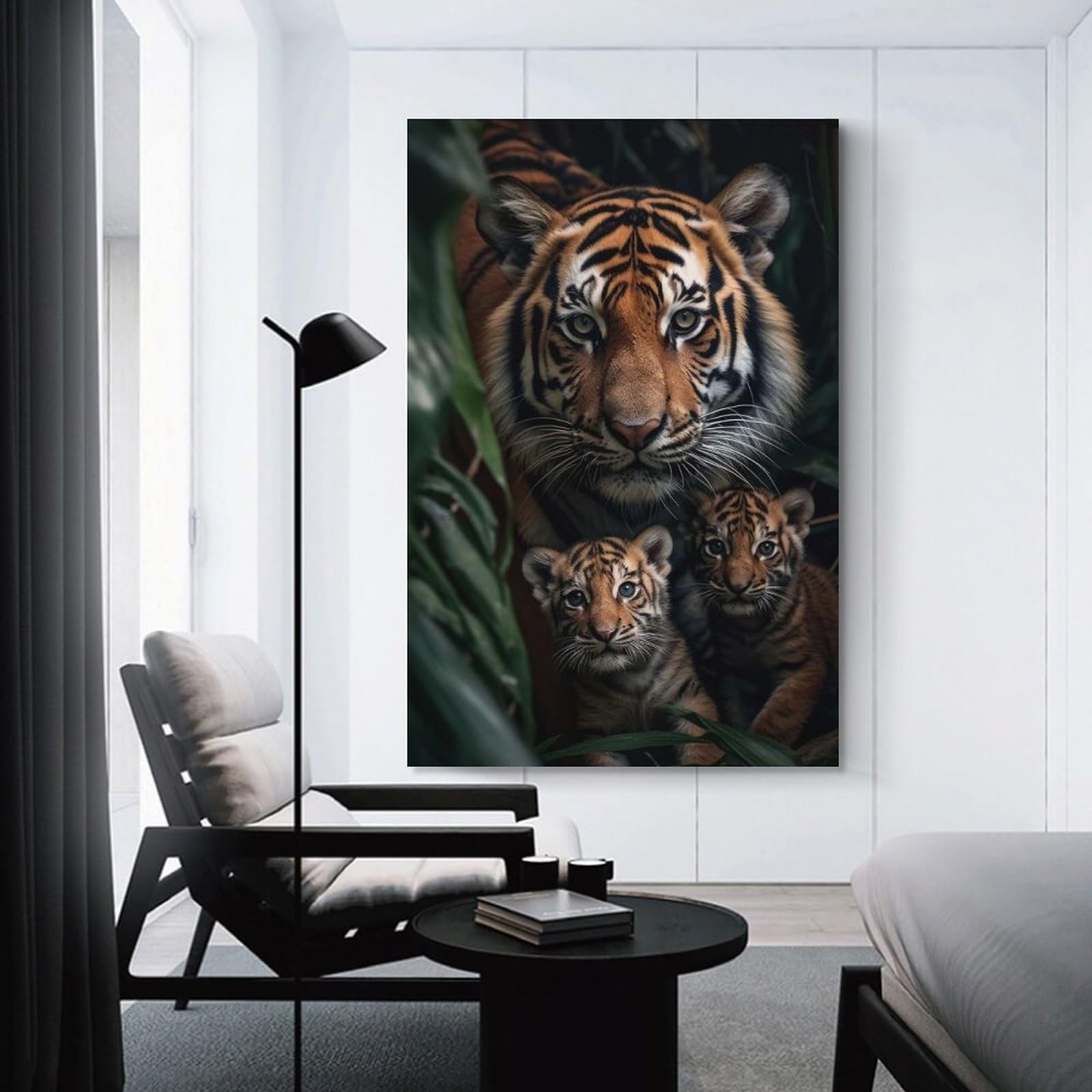 Junmoney Room Decor Wall Art Tiger With Cubs, 24x36inch(60x90cm), for Home Lounge, Bedroom Or Reading Nook, Eye Catching Artwork for Blank Walls