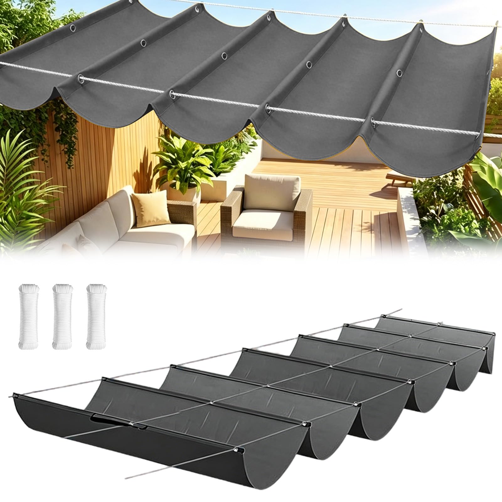 Einziehbare Welle Sonnensegel,Verstellbar Schattenabdeckung 0.8x3.5m,Nach Maß Wellenmarkise Verstellbar Segeltuch,Sonnenschutz Wasserdicht,Verstellbar Sonnen-Segel,für Garten Pergola Balkon