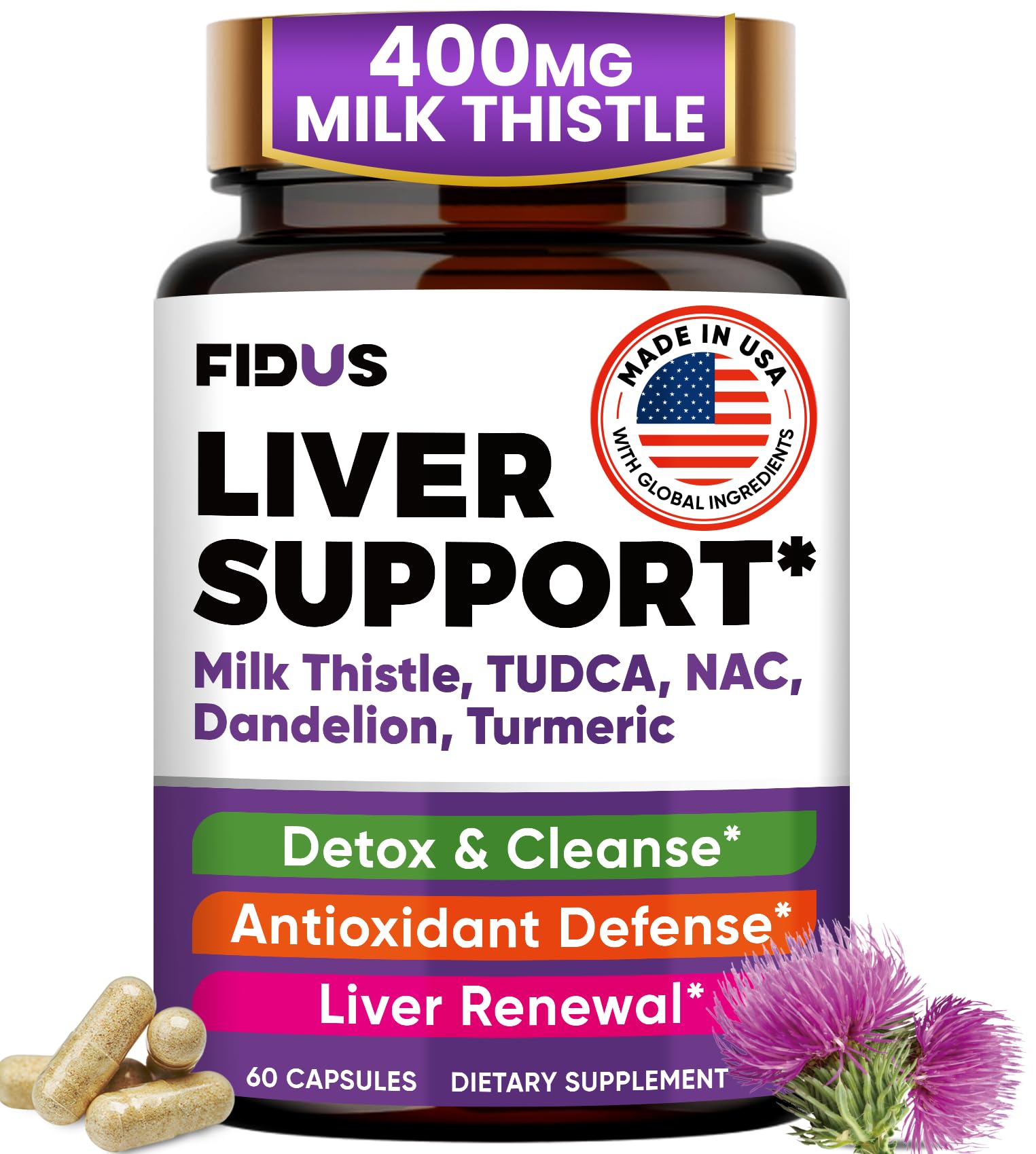 Liver Cleanse Detox & Repair, Milk Thistle(80% Silymarin) with NAC,Turmeric 60 Count (Pack of 1) milk thistle