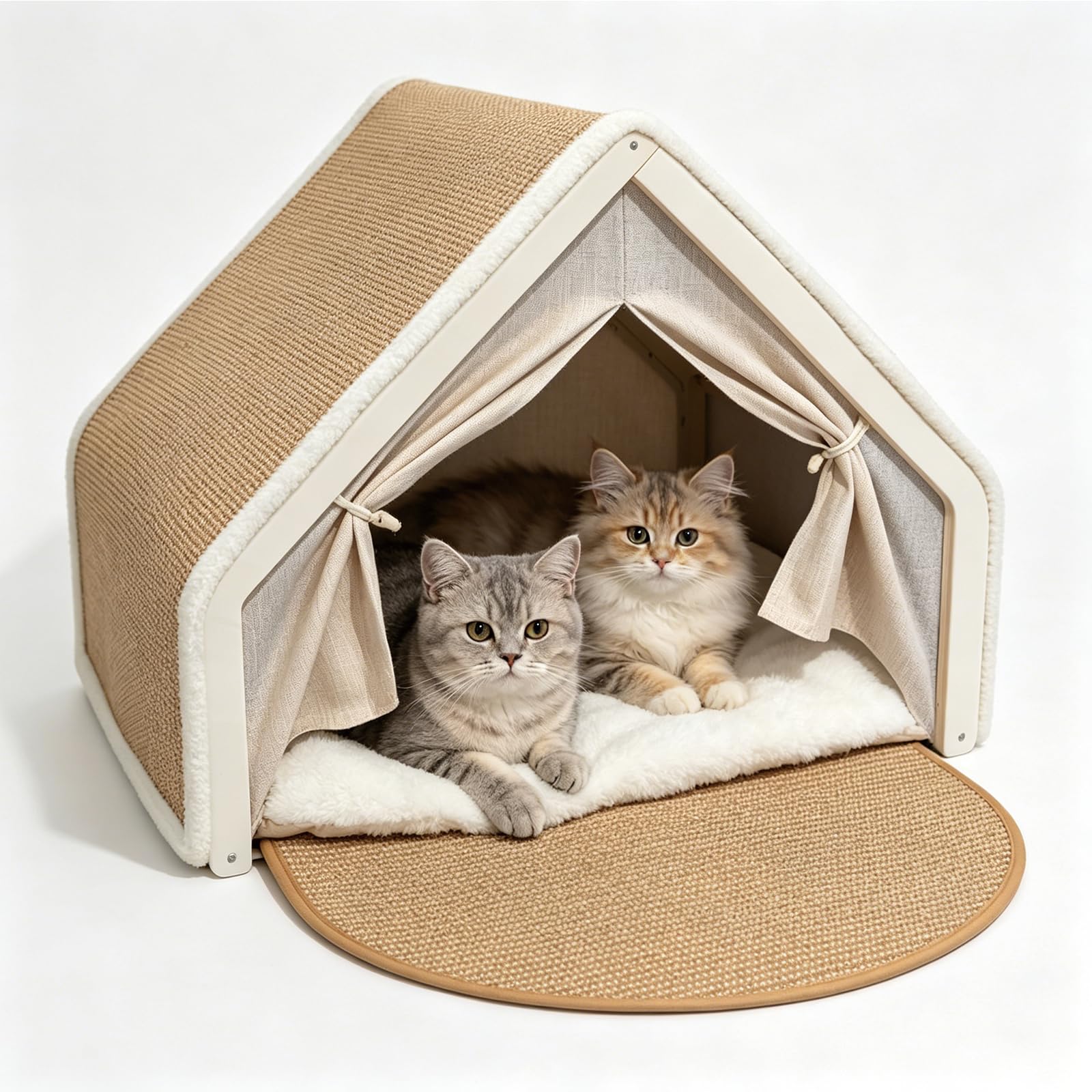 Sisal & Holz Katzenhöhle Katzenhaus Indoor mit Oben Kratzbrett Katze(Beige)