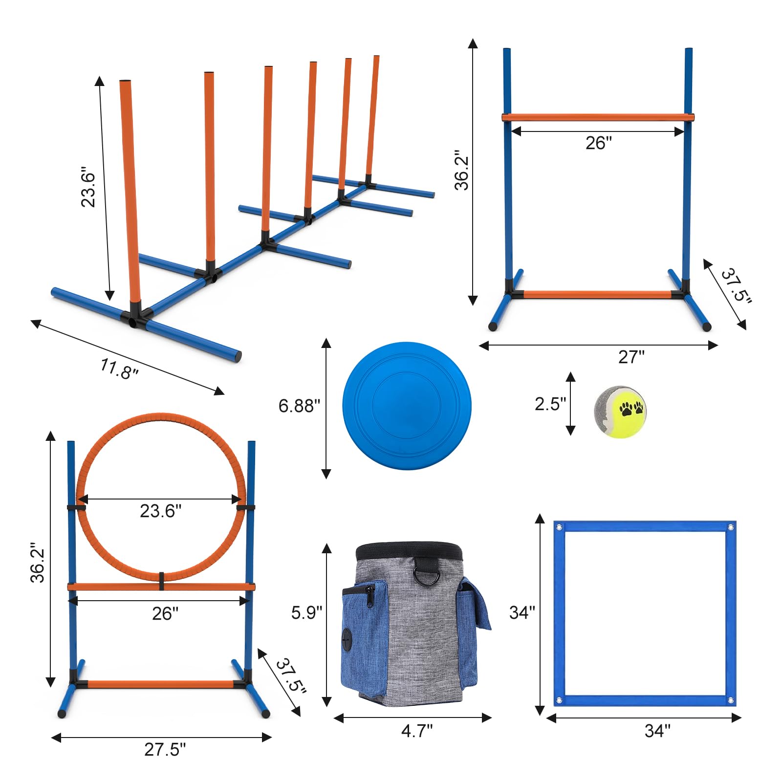 4 Sets Pets Agility Training Equipment - Adjustable Dog Hoop, Jump, Weave & Blind Poles, Pause Box for Outdoor Obstacle Course - image 3