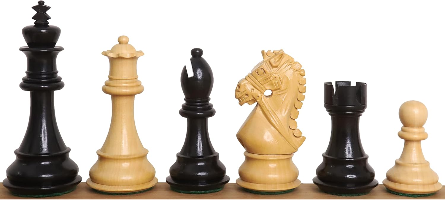 Royal Chess Mall - 4" Bridle Staunton Luxury Chess Pieces Only Set - Ebony Wood & Boxwood