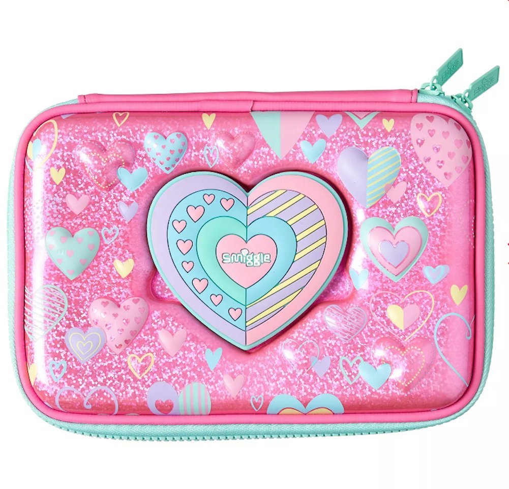 Smiggle Pencil Case Hardtop With Removable Mirror Pink Love Heart